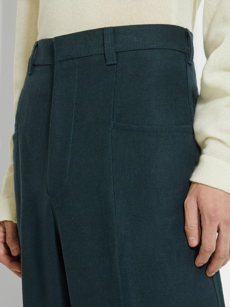 ZEGNA DARK TEAL BLUE OASI LINO PANTS outlook