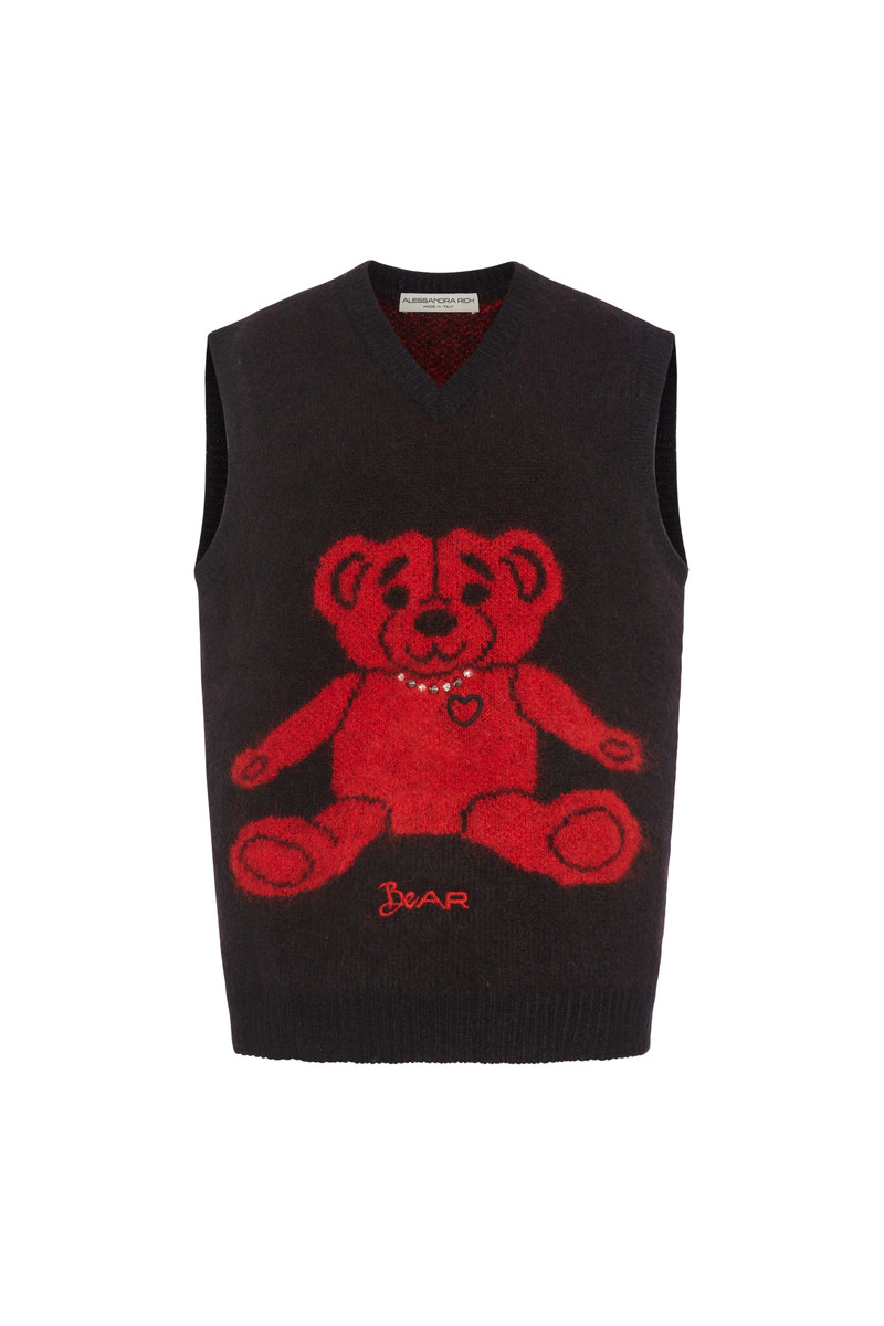 KNITTED MOHAIR VEST WITH BEAR AND HOTFIX - 1