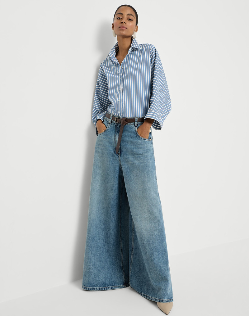 Authentic denim maxi trousers with monili 5