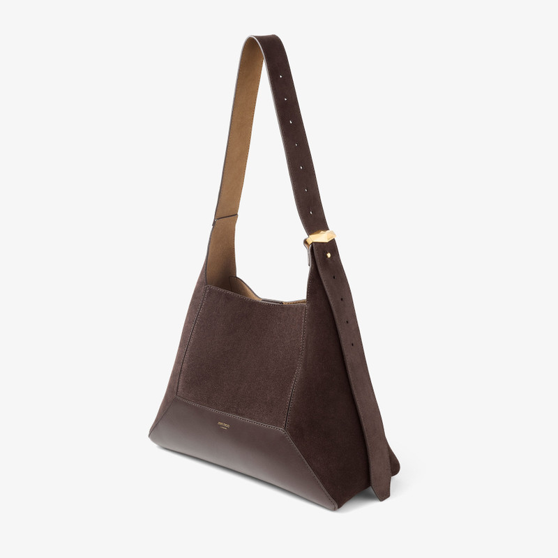 Diamond Hobo M Coffee Suede Shoulder Bag 3