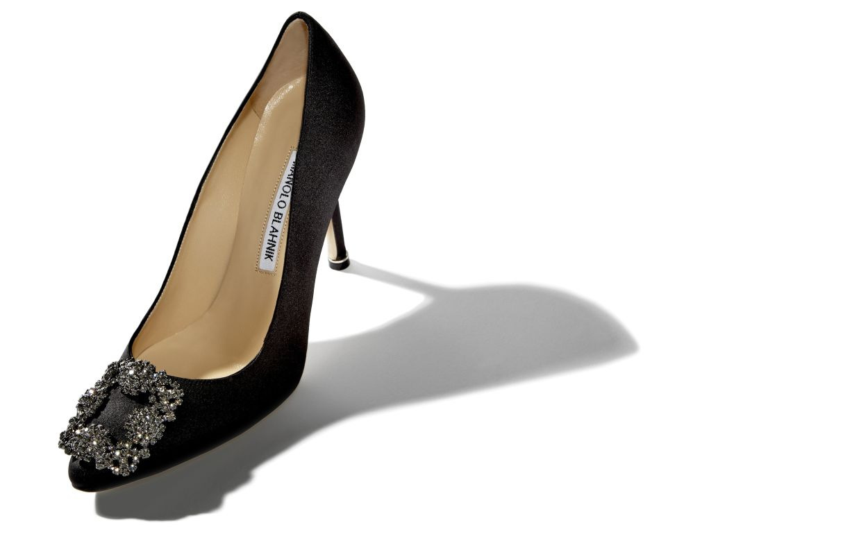 Black Satin Jewel Buckle Pumps - 2