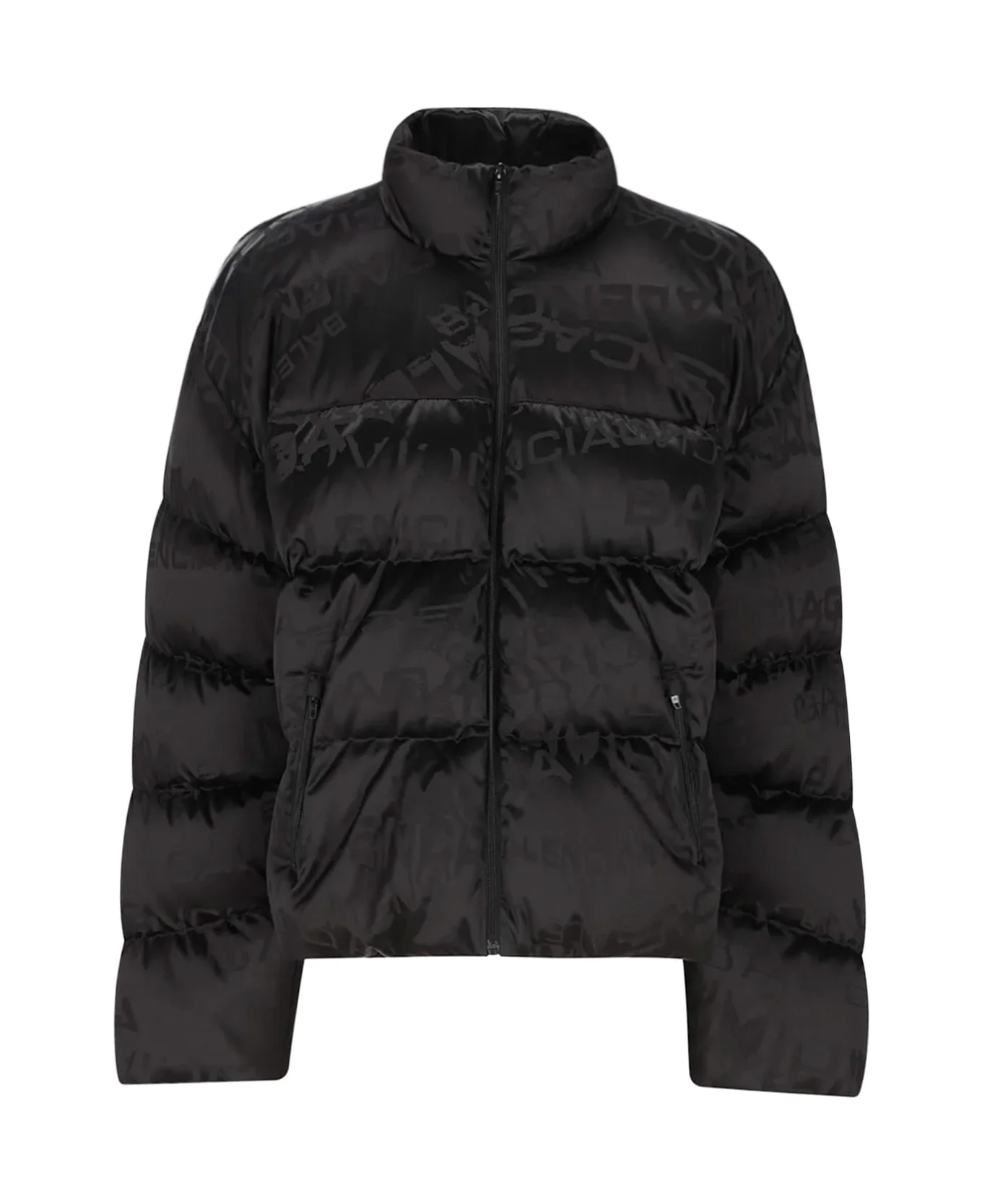 Nylon Down Jacket With All-over Lettering Logo - 1