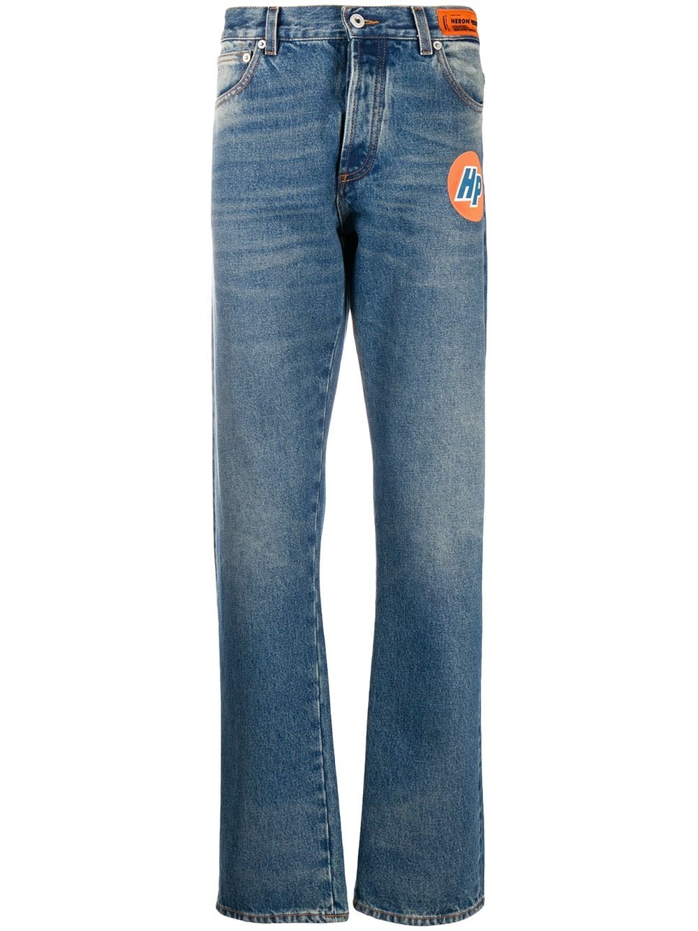 faded logo patch straight-leg jeans - 1