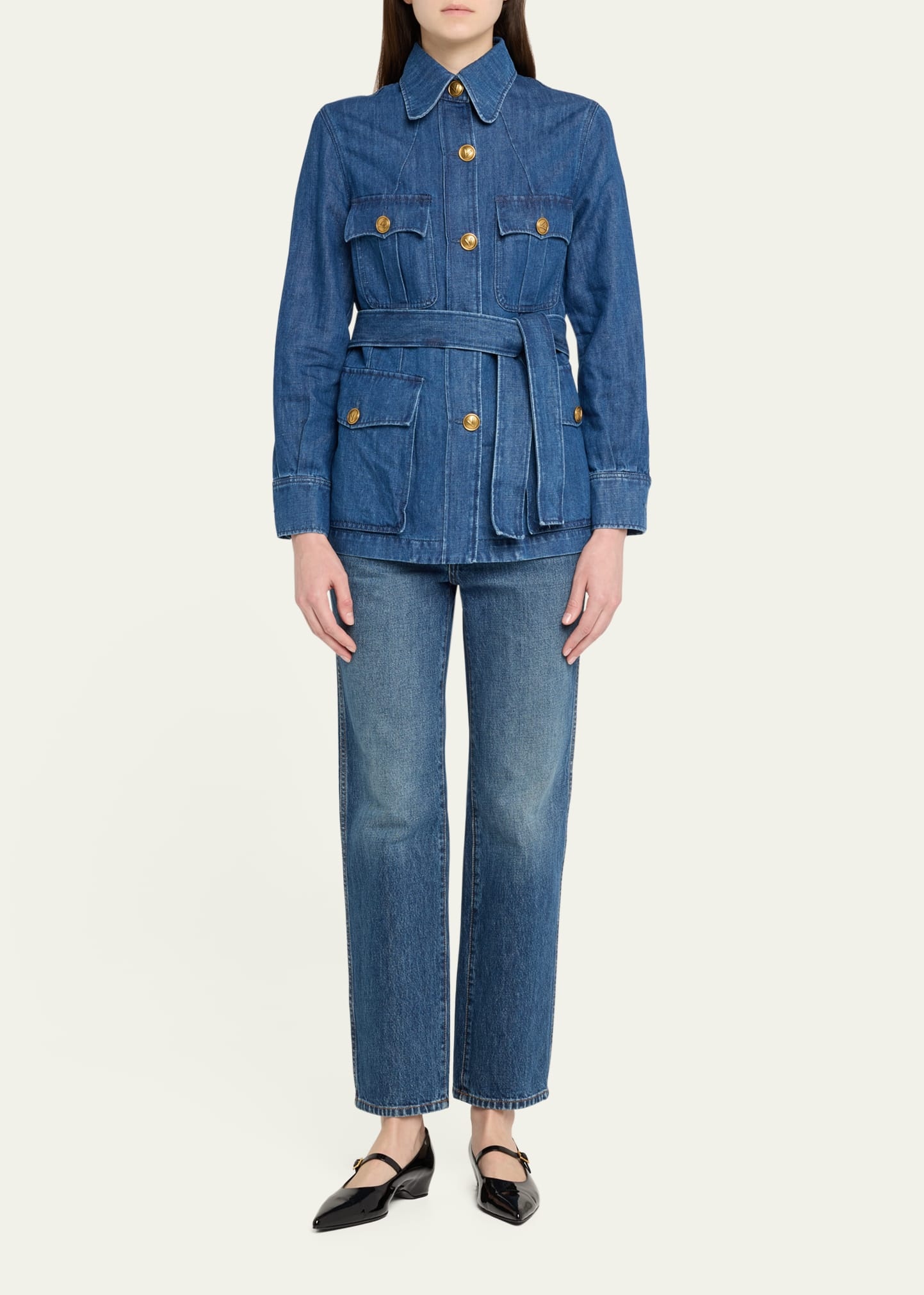 Belted Button Down Denim Shirt - 2