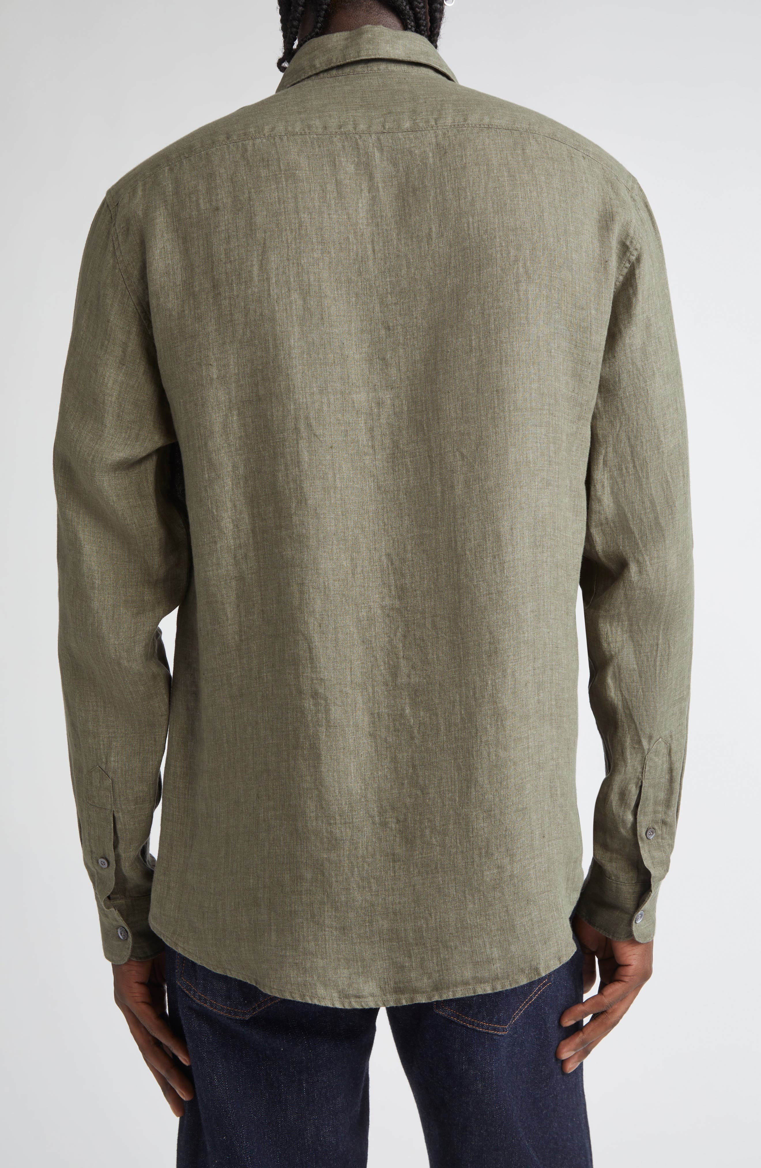 Sunspel Long Sleeve Linen Button-Up Shirt in Dusk Green at Nordstrom - 2