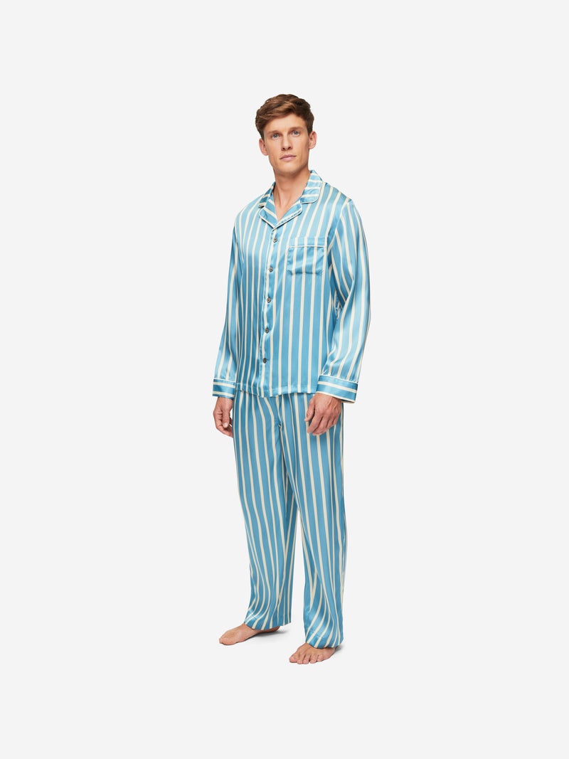 Men's Pyjamas Brindisi 88 Silk Satin Blue - 4