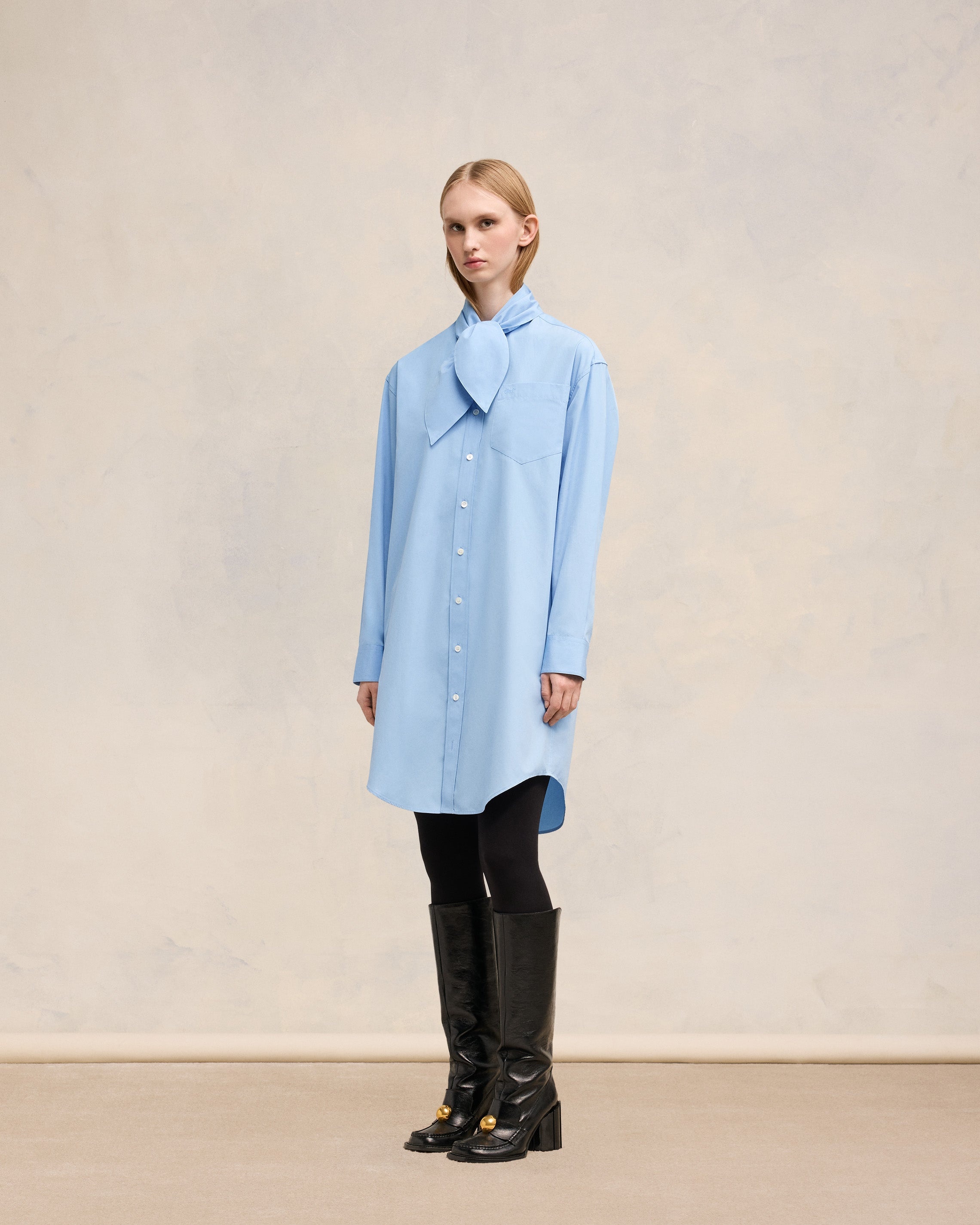 SCARF COLLAR SHIRT DRESS - 6