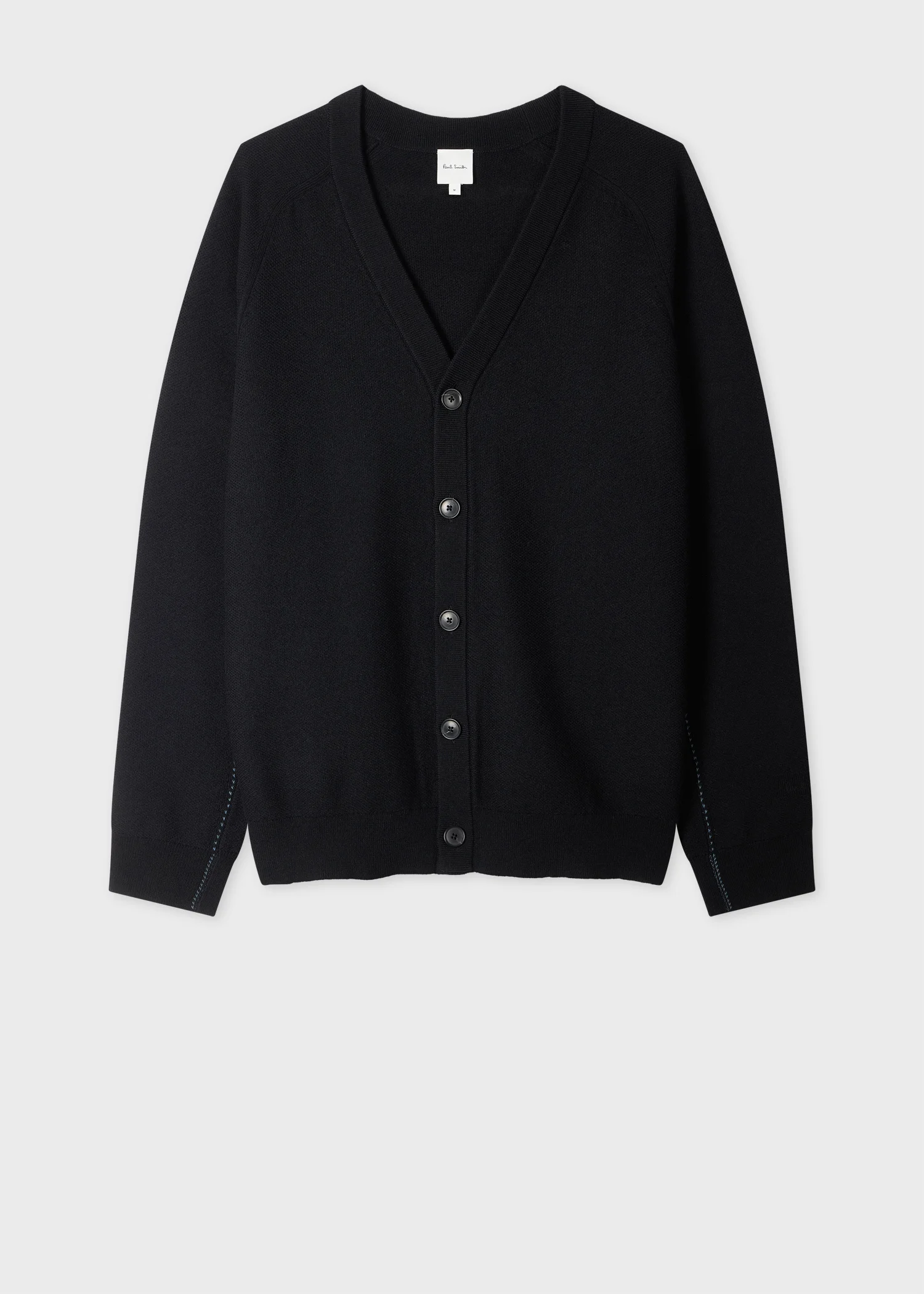 Black Textured Merino Wool Cardigan - 1
