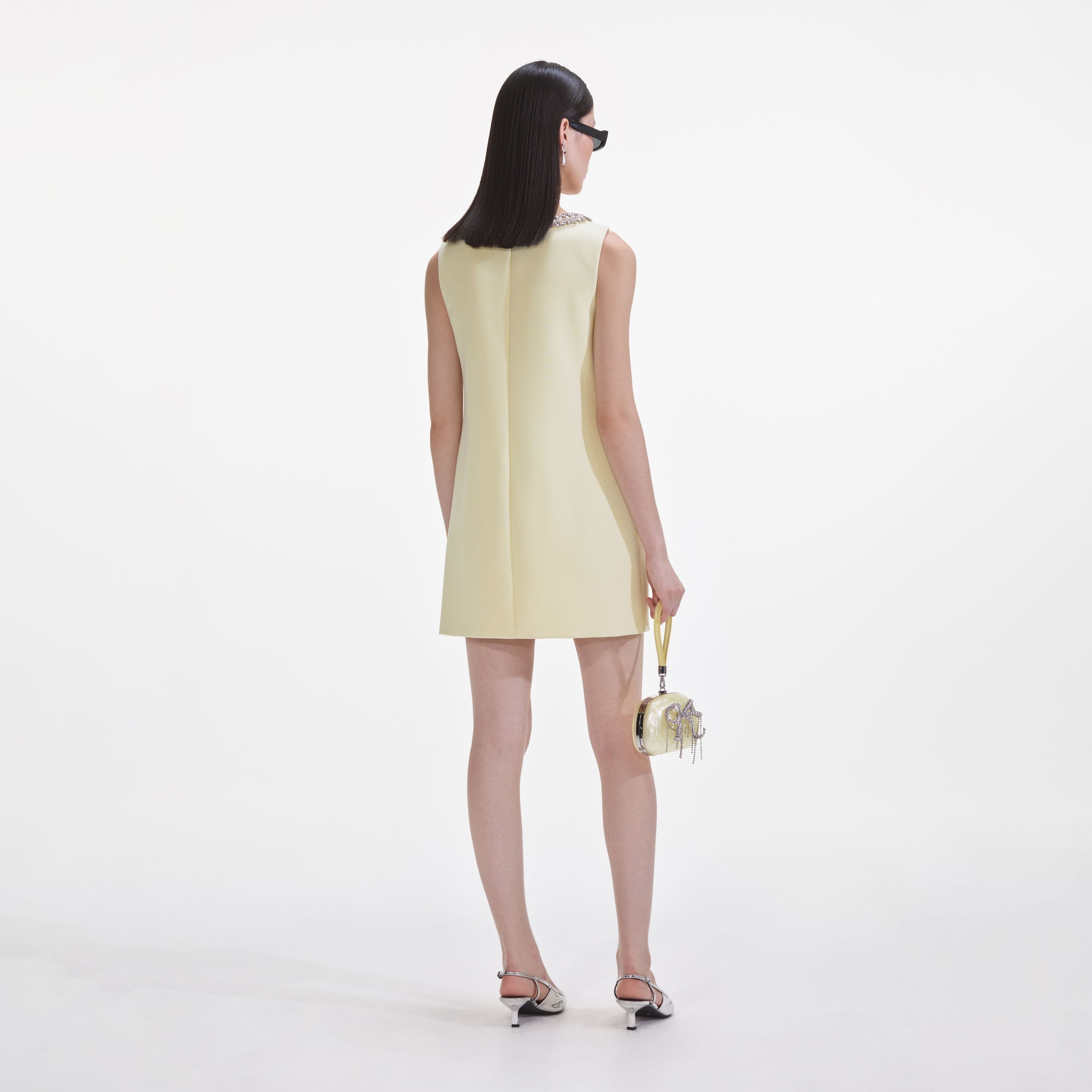 Yellow Crepe Bow Mini Dress - 3