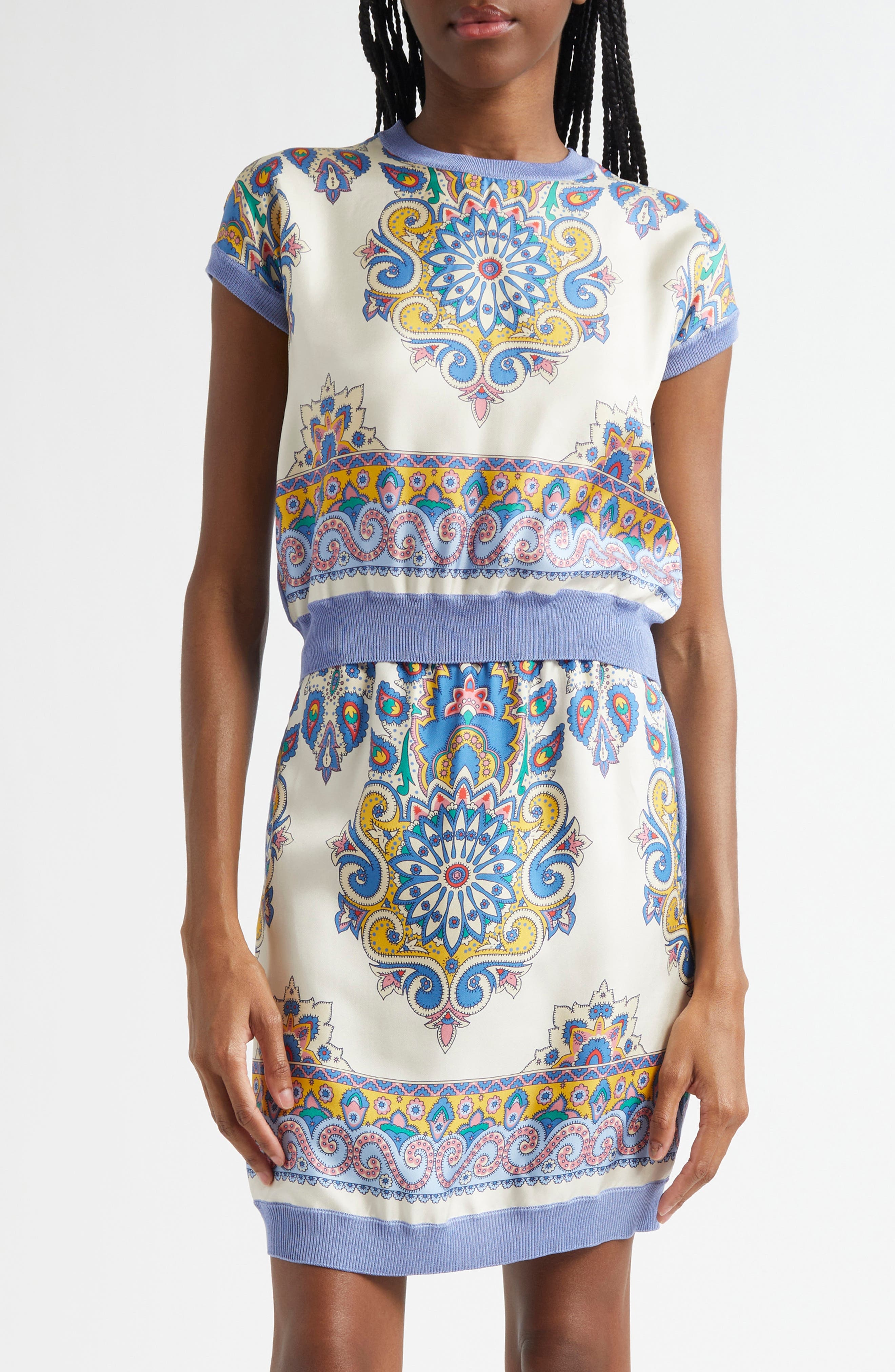 Etro Cap Sleeve Mixed Media Sweater in Pervinca at Nordstrom - 1