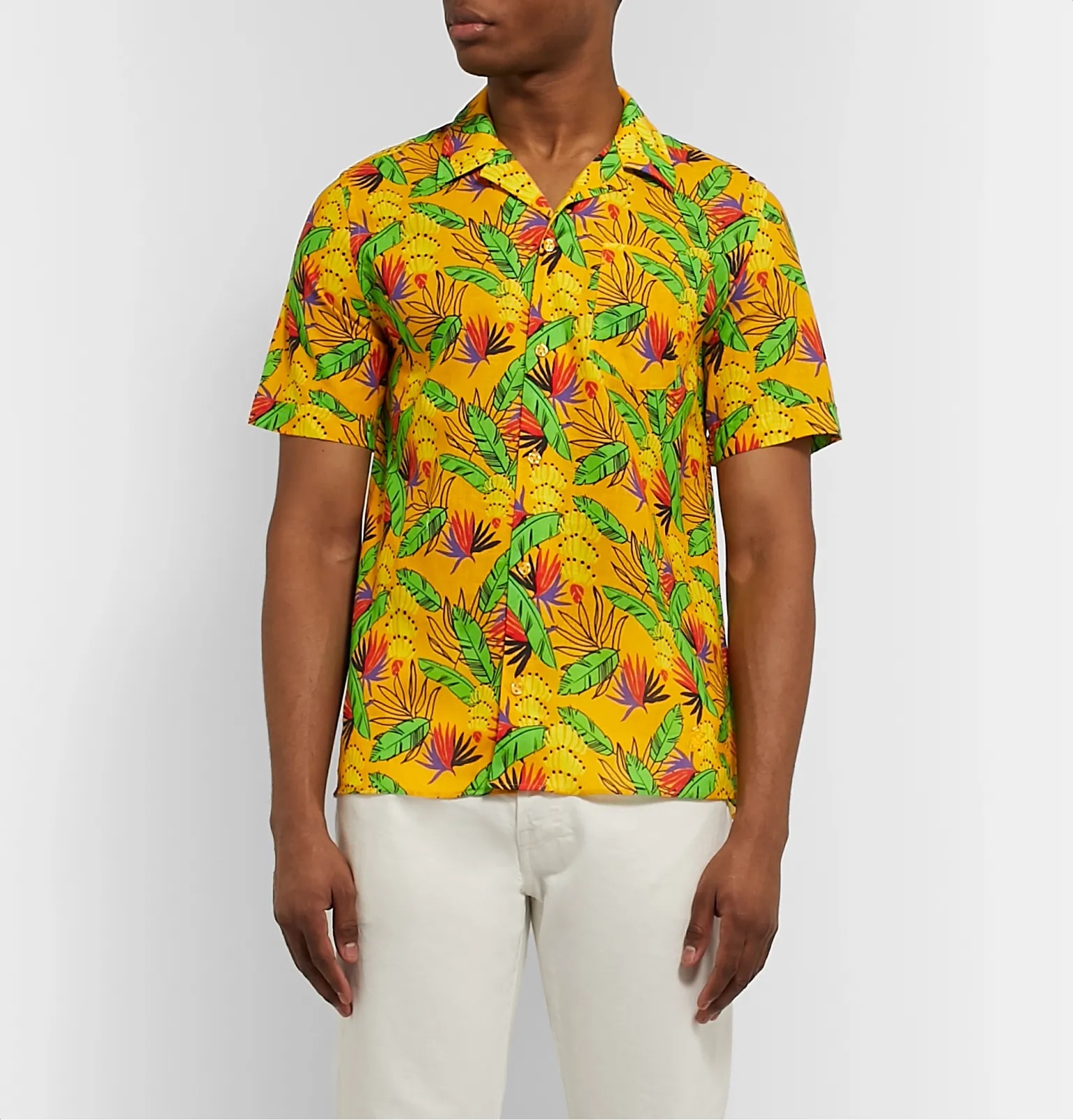 Camp-Collar Printed Cotton and Linen-Blend Shirt - 4