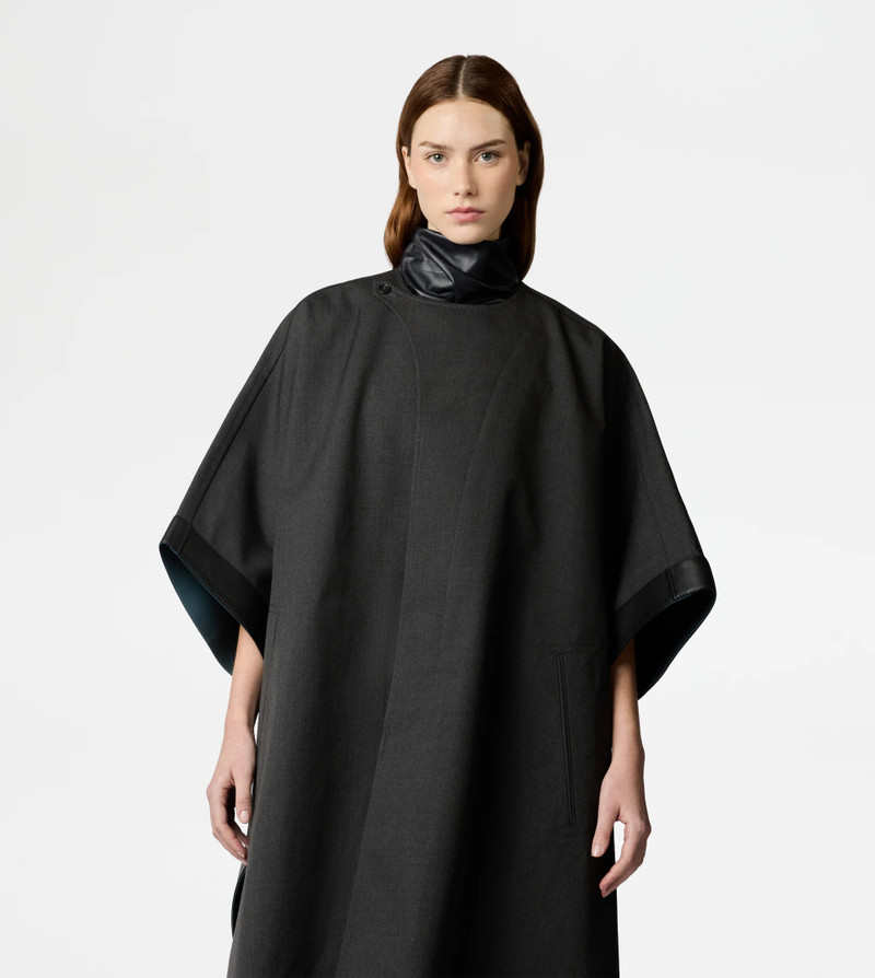 CAPE WITH LEATHER INSERTS - GREY 7