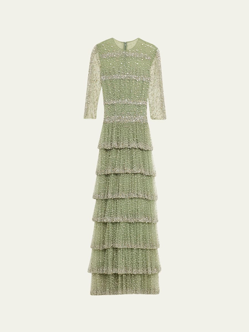 Solene Crystal Tiered Ruffle Gown 1