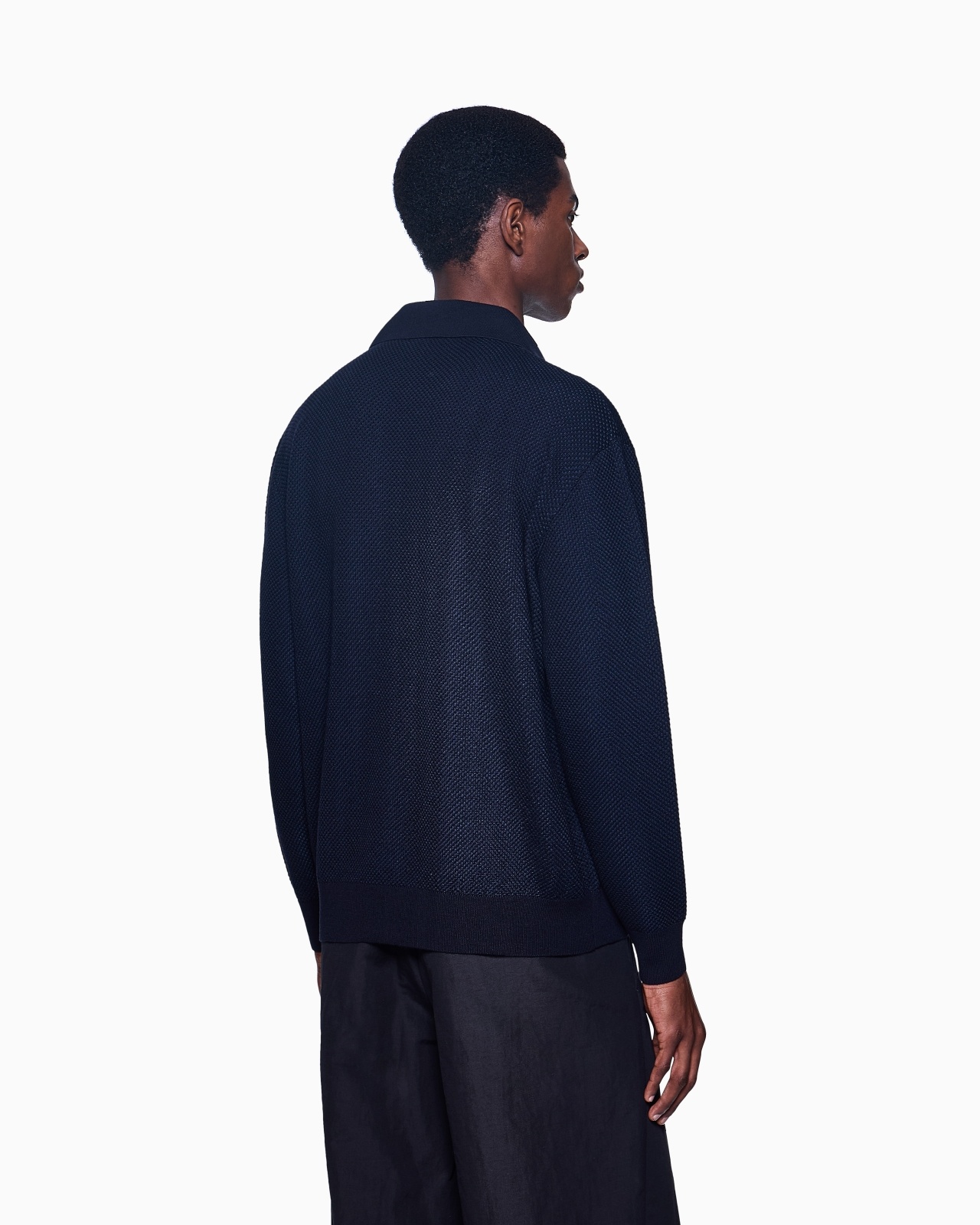 MICRO JACQUARD VIRGIN WOOL AND VISCOSE POLO JUMPER - 3