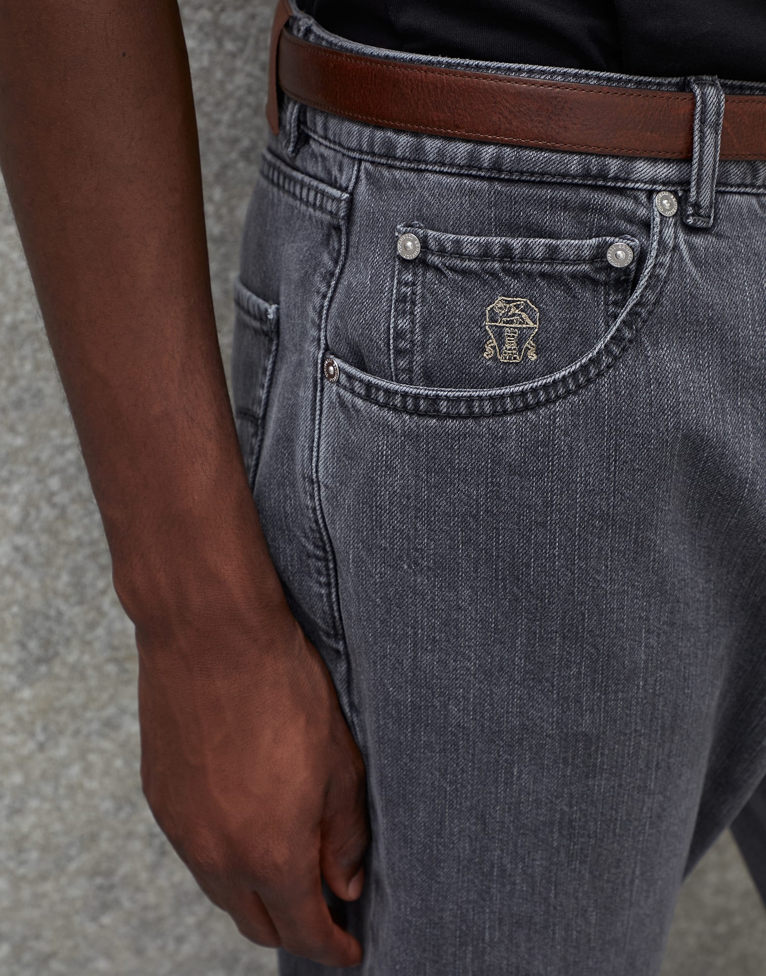 Dark grey denim leisure fit five-pocket trousers - 3