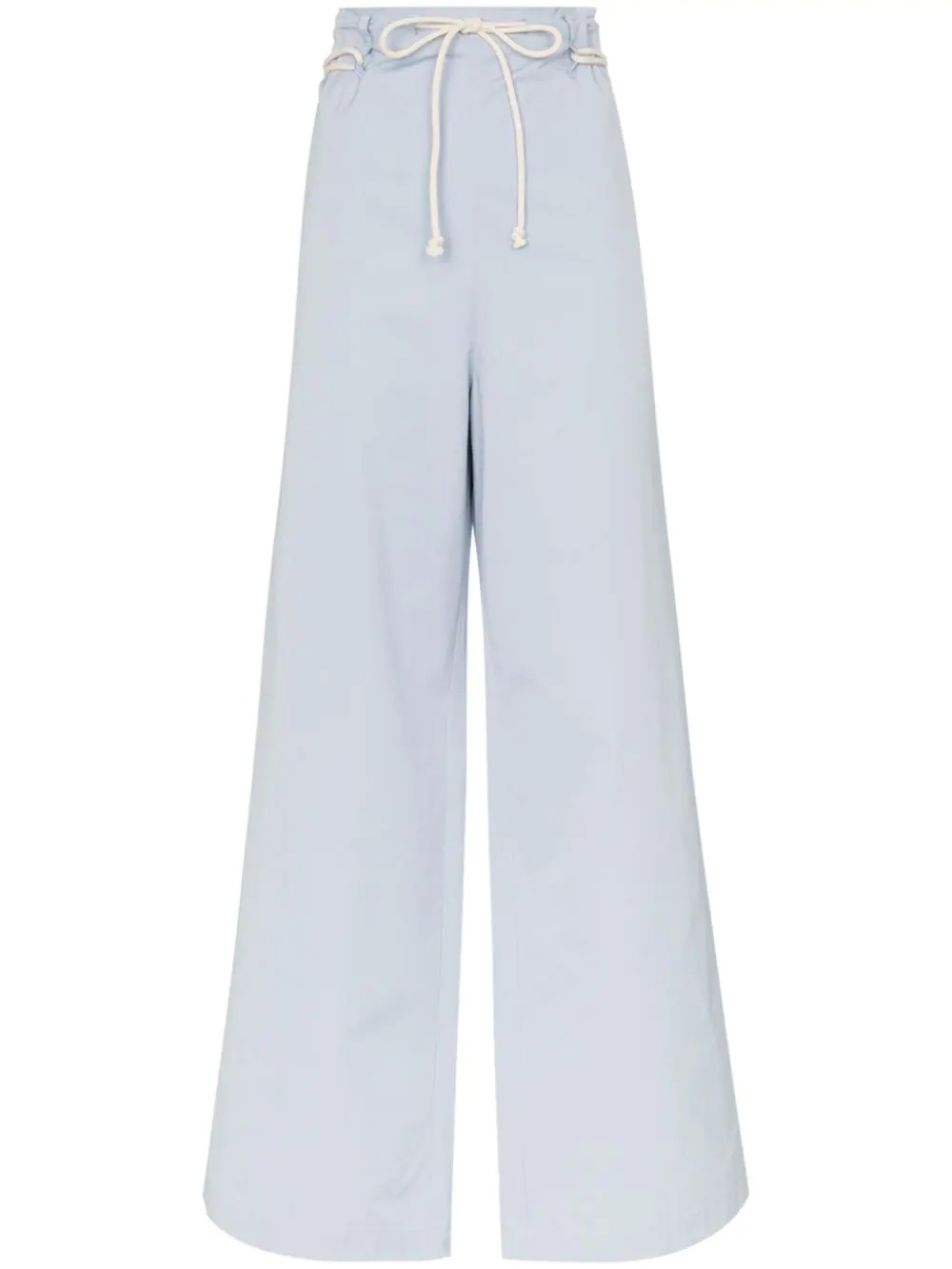 rope-fastening wide-leg cotton trousers - 1