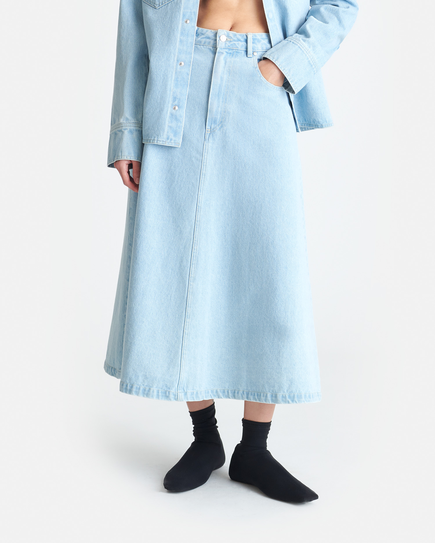 Denim Midi Skirt - 2