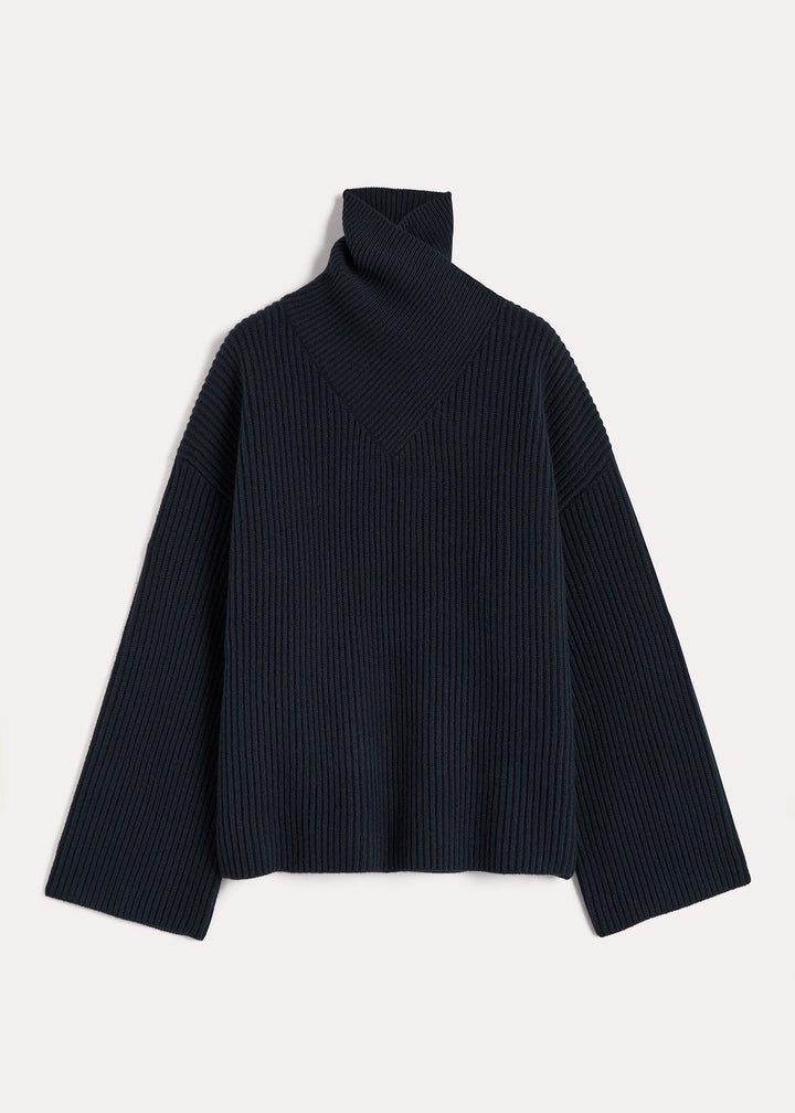 Wrapped-neck knit navy - 1
