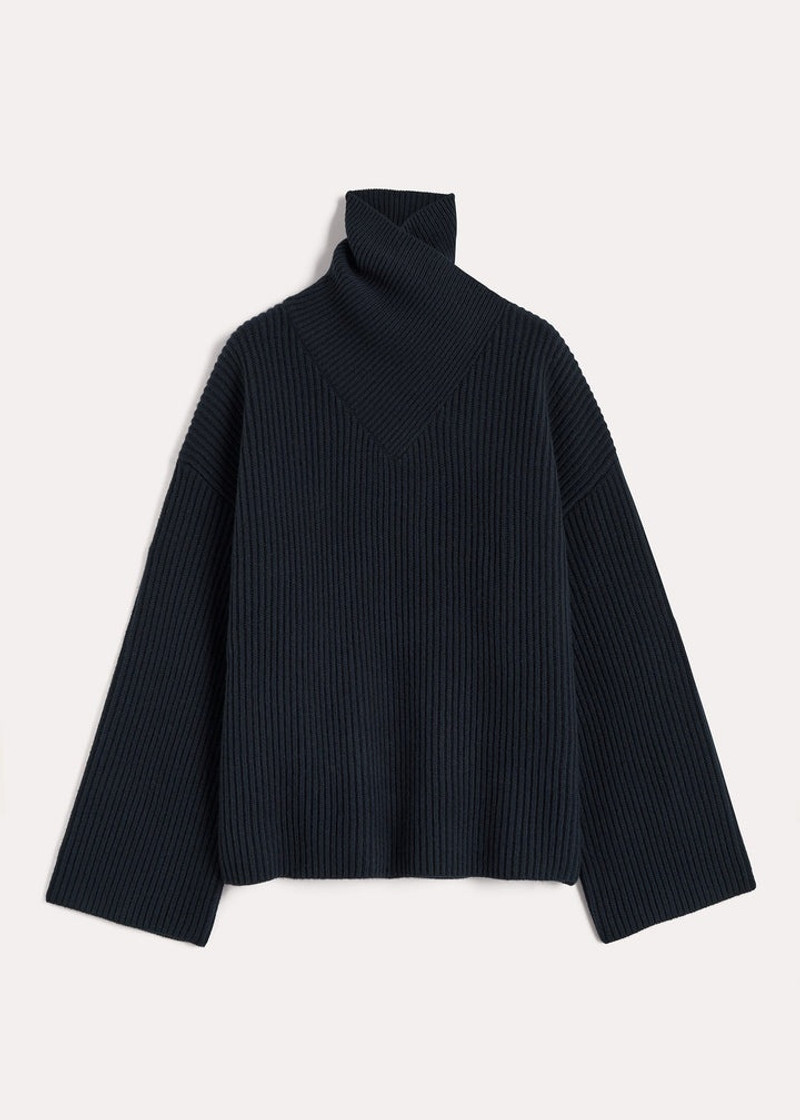 Wrapped-neck knit navy 1