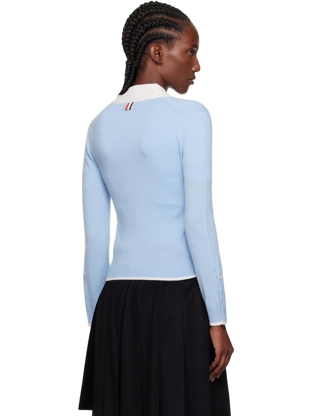 Blue Jersey Stitch Cashmere V-Neck Cardigan - 3