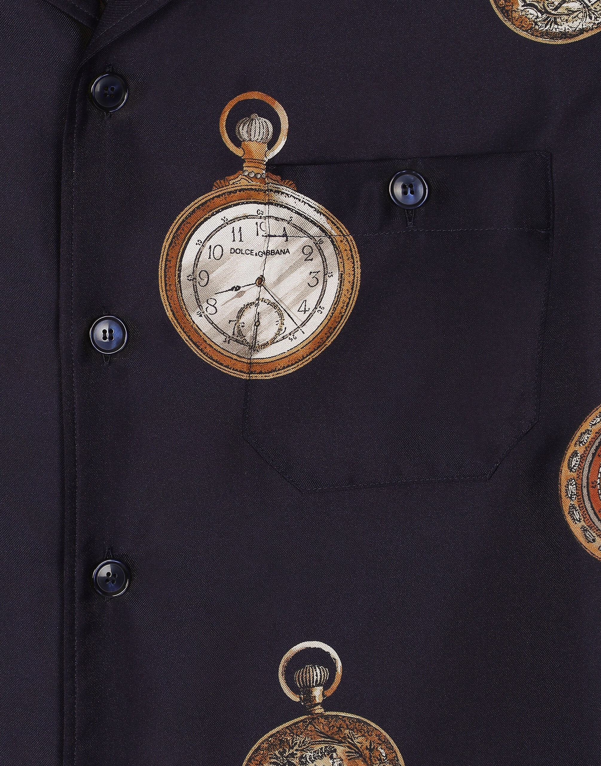 Silk twill Hawaiian shirt with watch print - 5