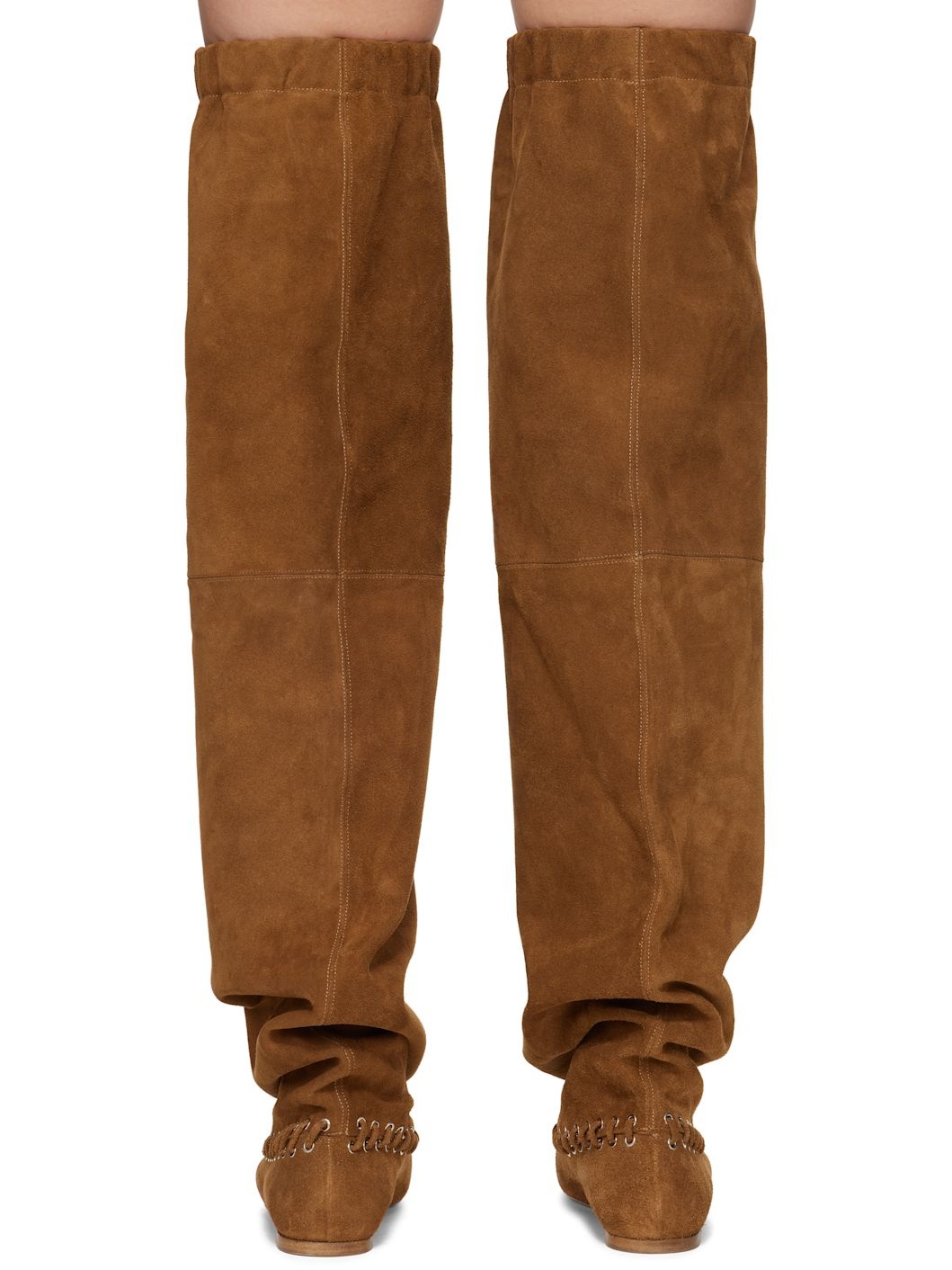 Brown Level Flat Thigh High Tall Boots - 2