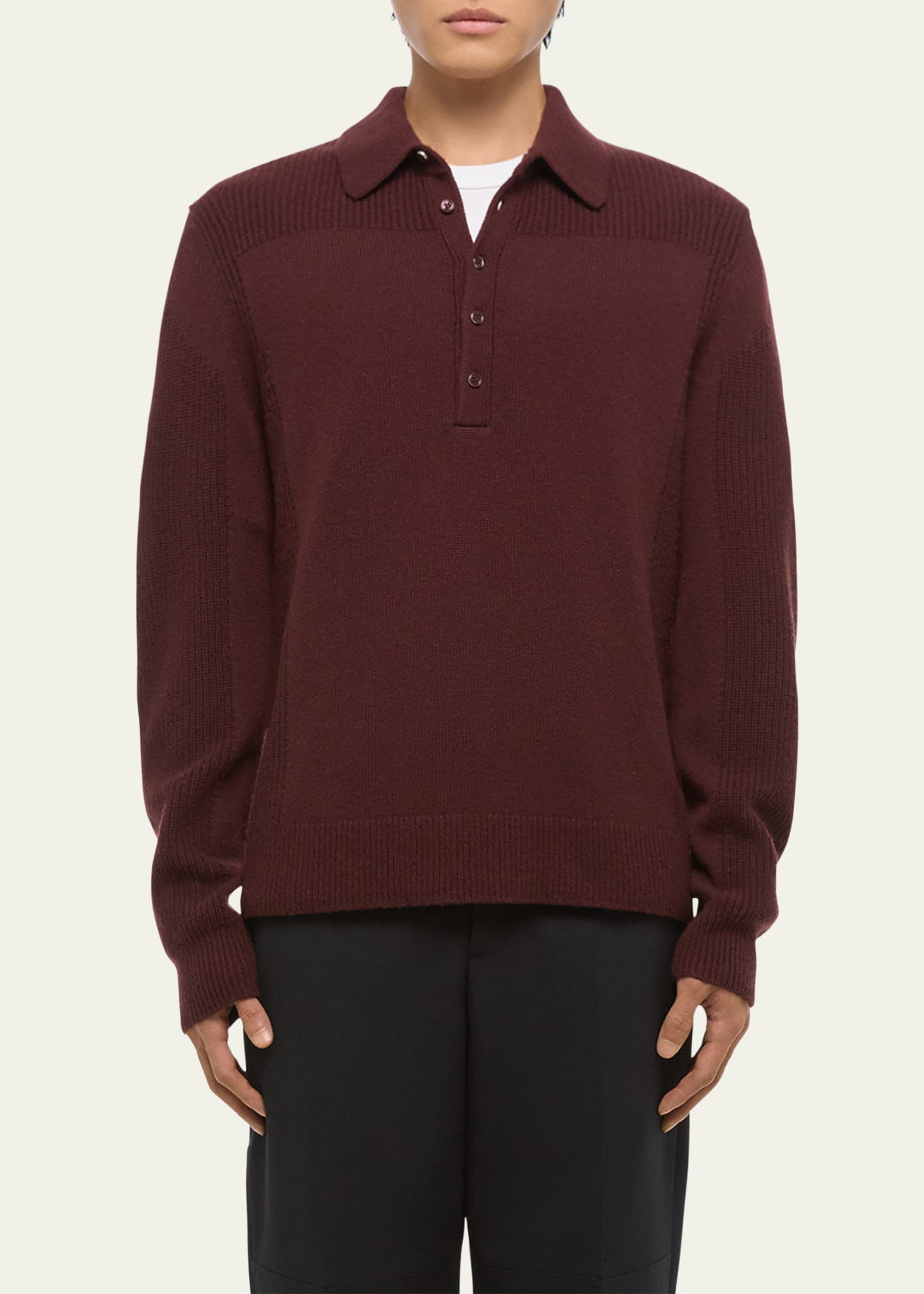 Men's Wool Knit Polo Sweater - 4