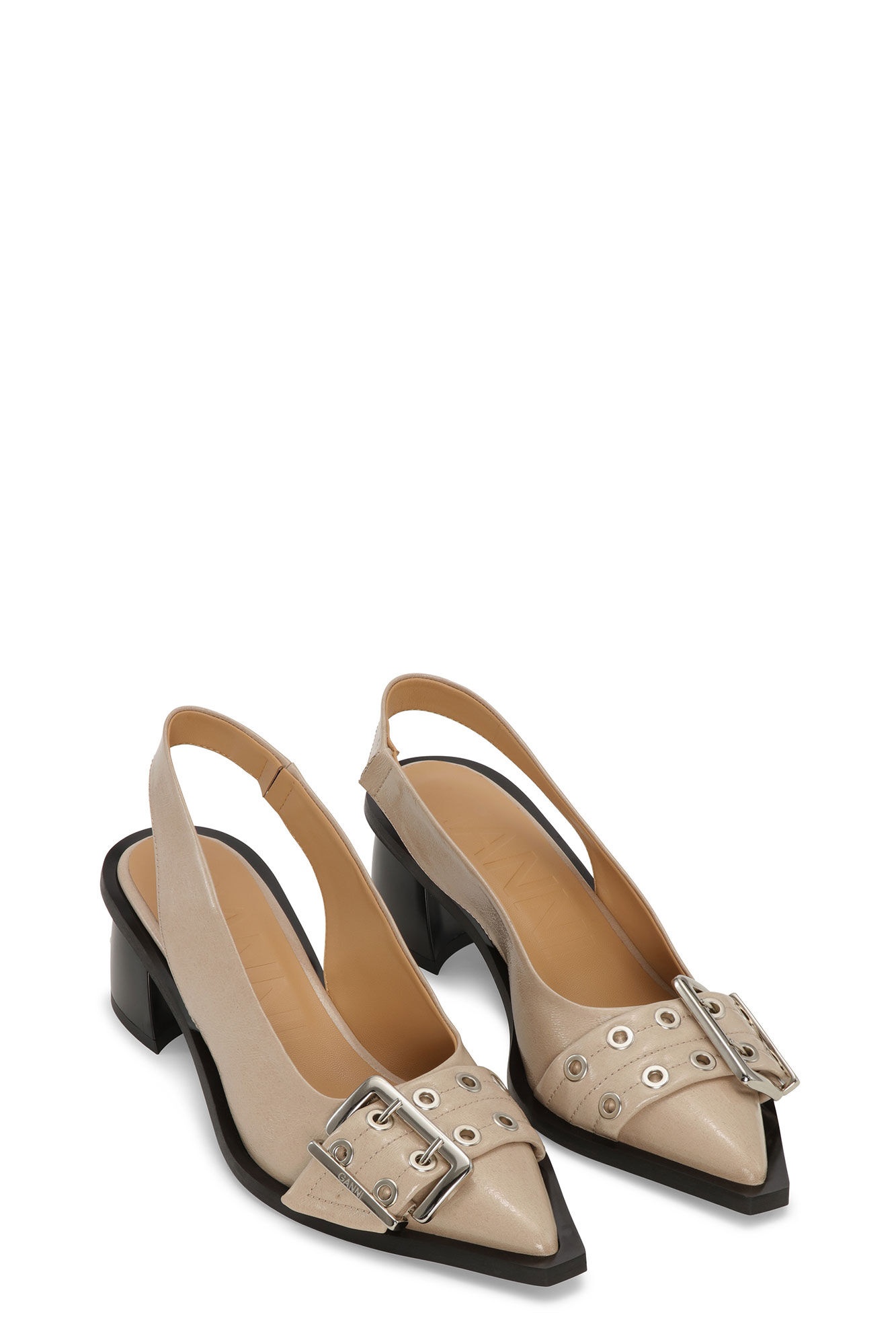 BEIGE FEMININE BUCKLE SLINGBACK PUMPS - 2