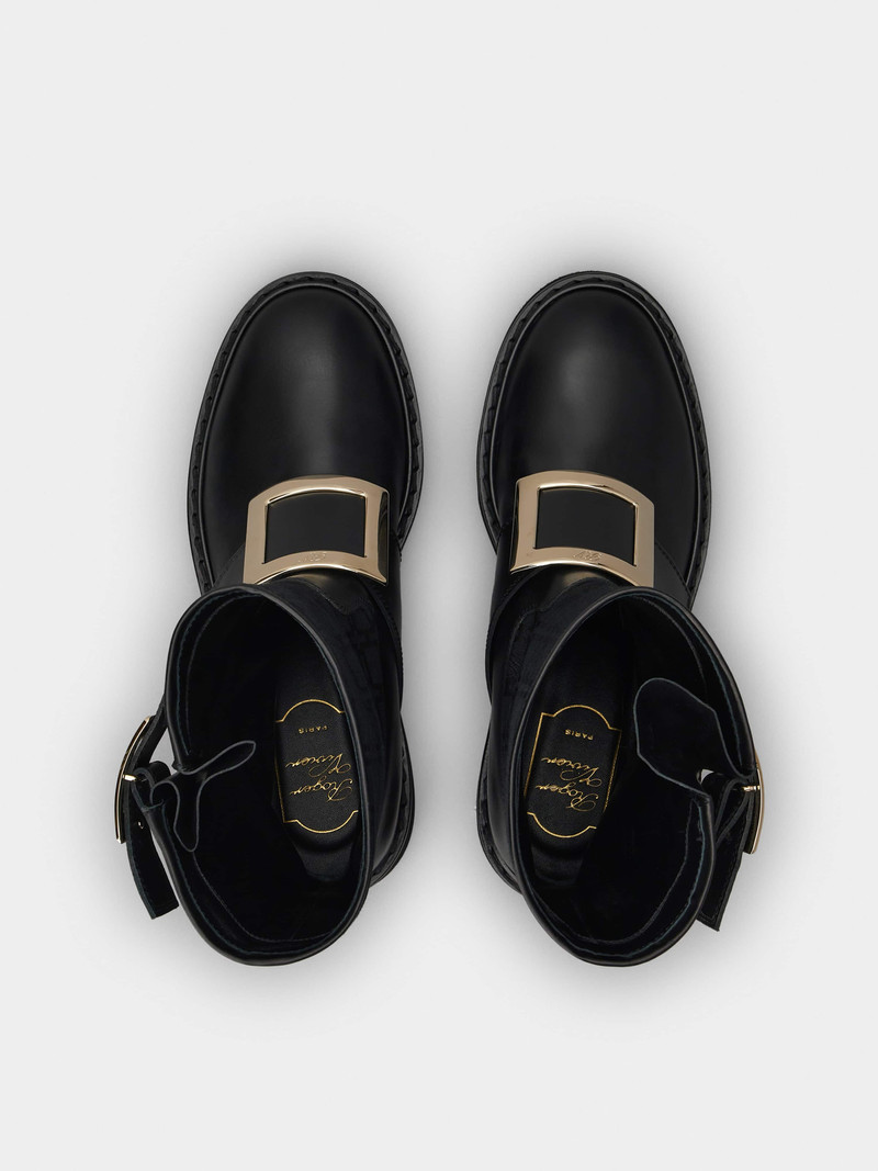 Viv' Rangers Metal Buckle Biker Boots in Leather and Fabric 7