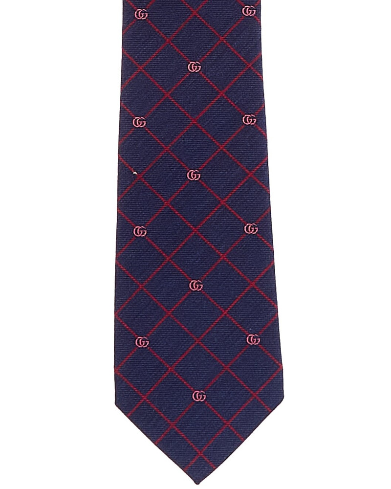 GUCCI Gucci Navy GG Grid Silk & Wool-Blend Tie outlook