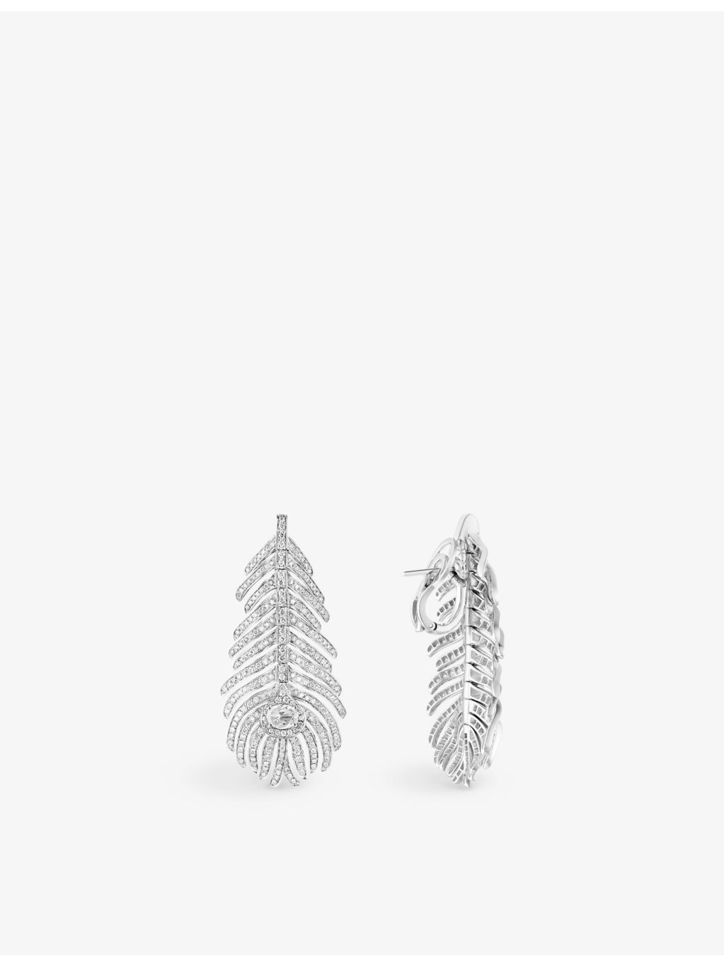 Plume de Paon 18ct white-gold, 2.01ct round and 0.34ct rose-cut diamond pendant earrings - 4