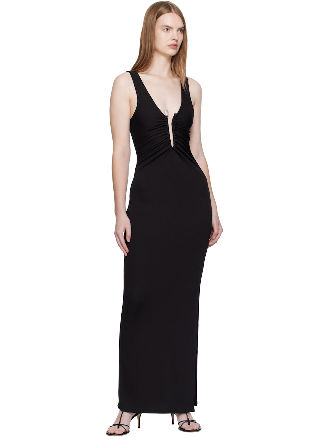 Black Crystal Pin Tank Maxi Dress - 4