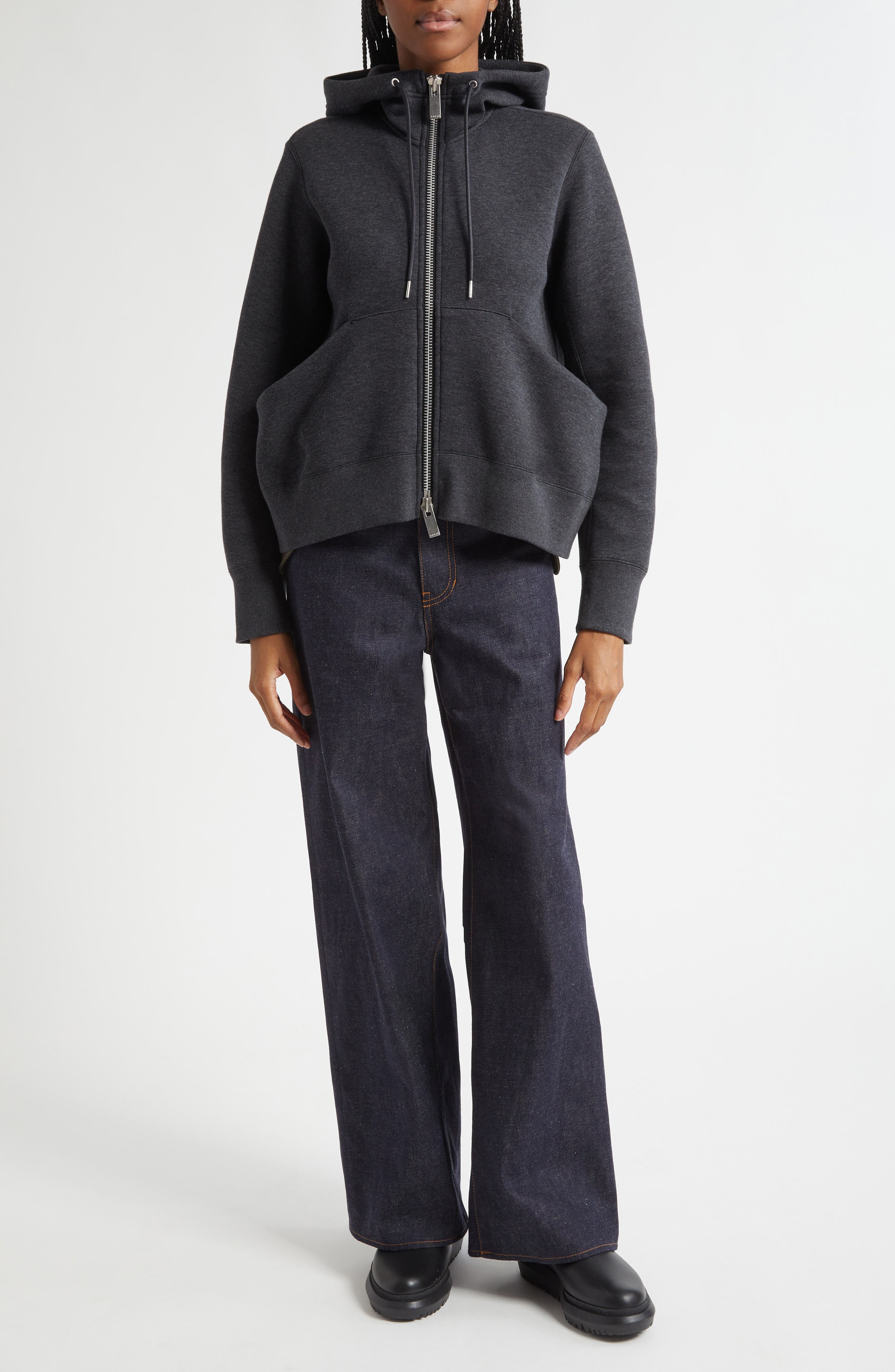 Sacai Baggy Mixed Media Jeans in Indigo/Dark Khaki at Nordstrom - 2