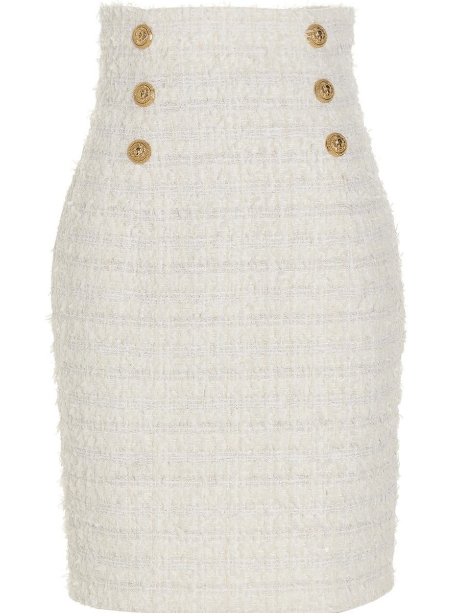 BALMAIN LOGO BUTTON TWEED SKIRT - 1