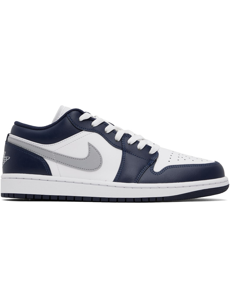 White & Navy Air Jordan 1 Low Sneakers - 1