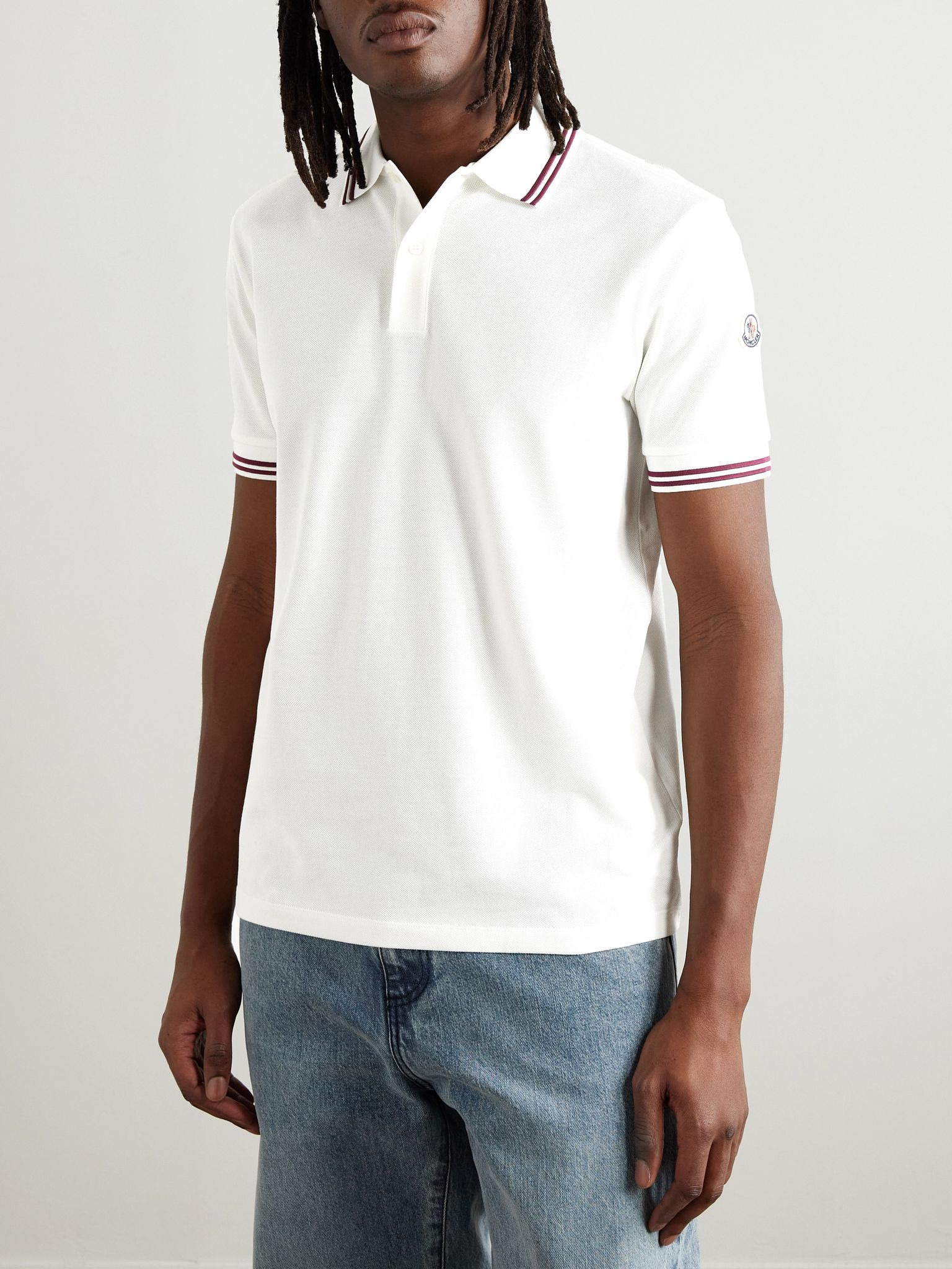 Slim-Fit Logo-Appliquéd Cotton-Piqué Polo Shirt White - 3