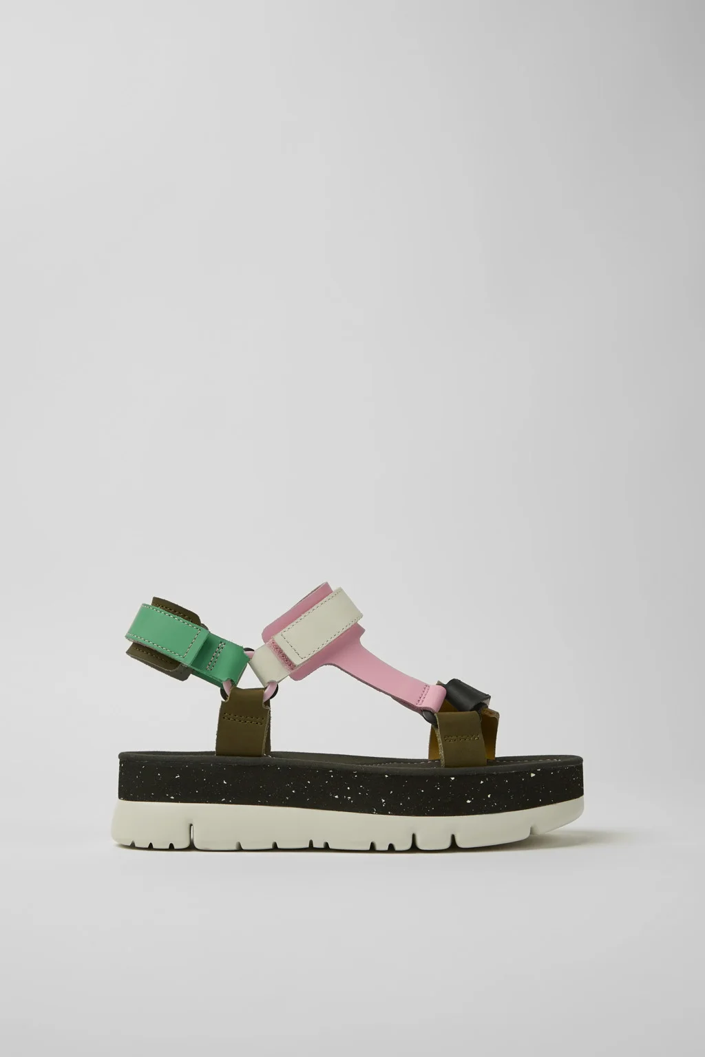 Oruga Up Green, pink, and white leather sandals for women - 1