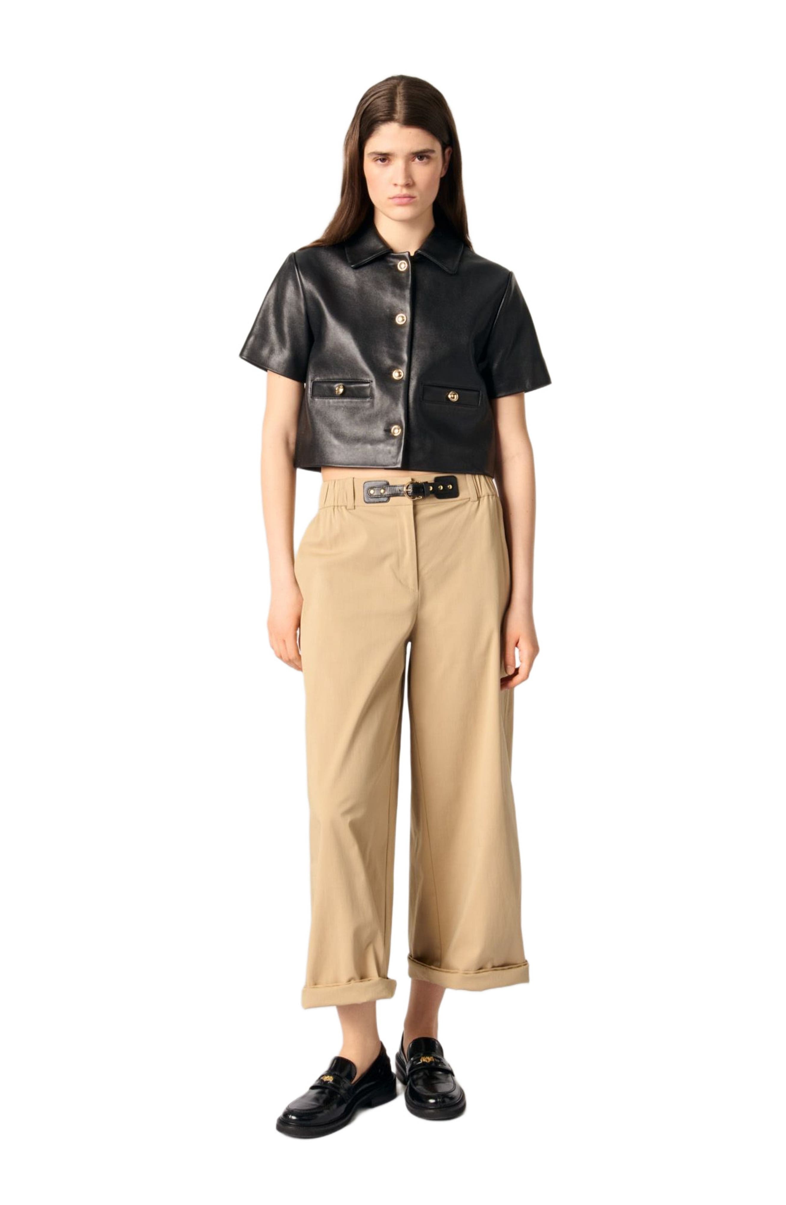 maje Wide-leg cotton trousers in Beige Light at Nordstrom - 8