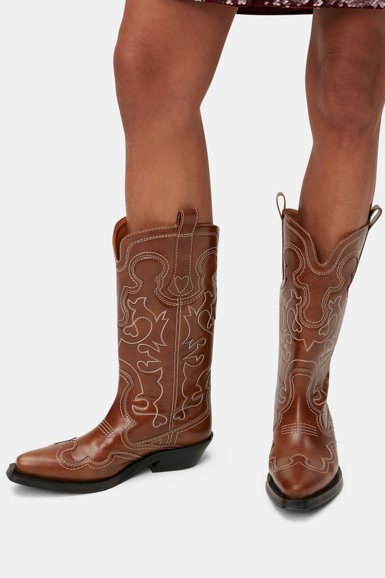 BROWN MID SHAFT EMBROIDERED WESTERN BOOTS - 4