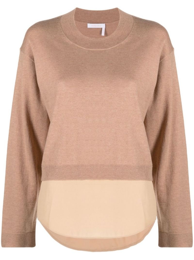 layered-effect crew neck sweater - 1