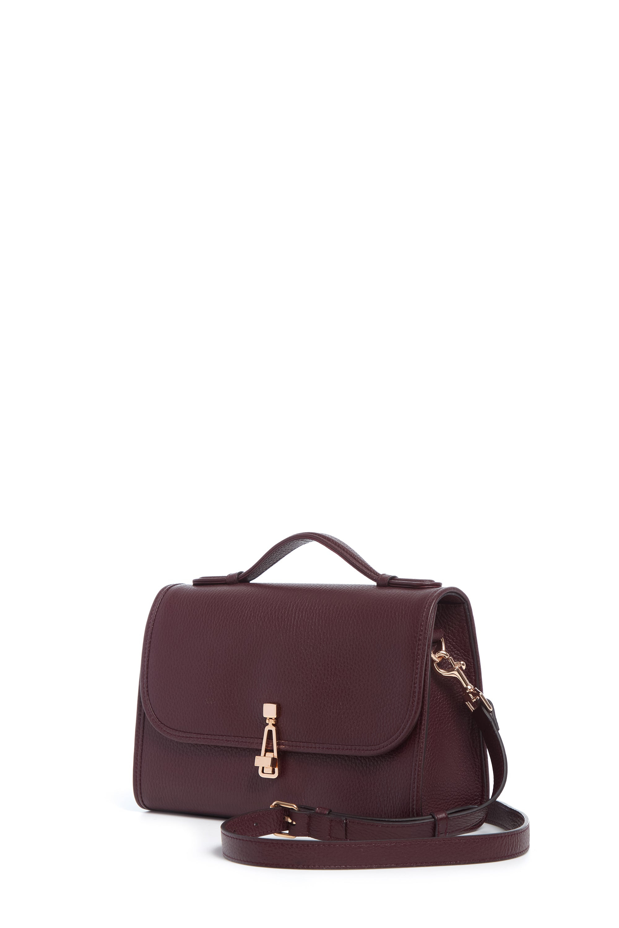 Medium Leonora Flap Bag in Bordeaux Textured Leather - 2