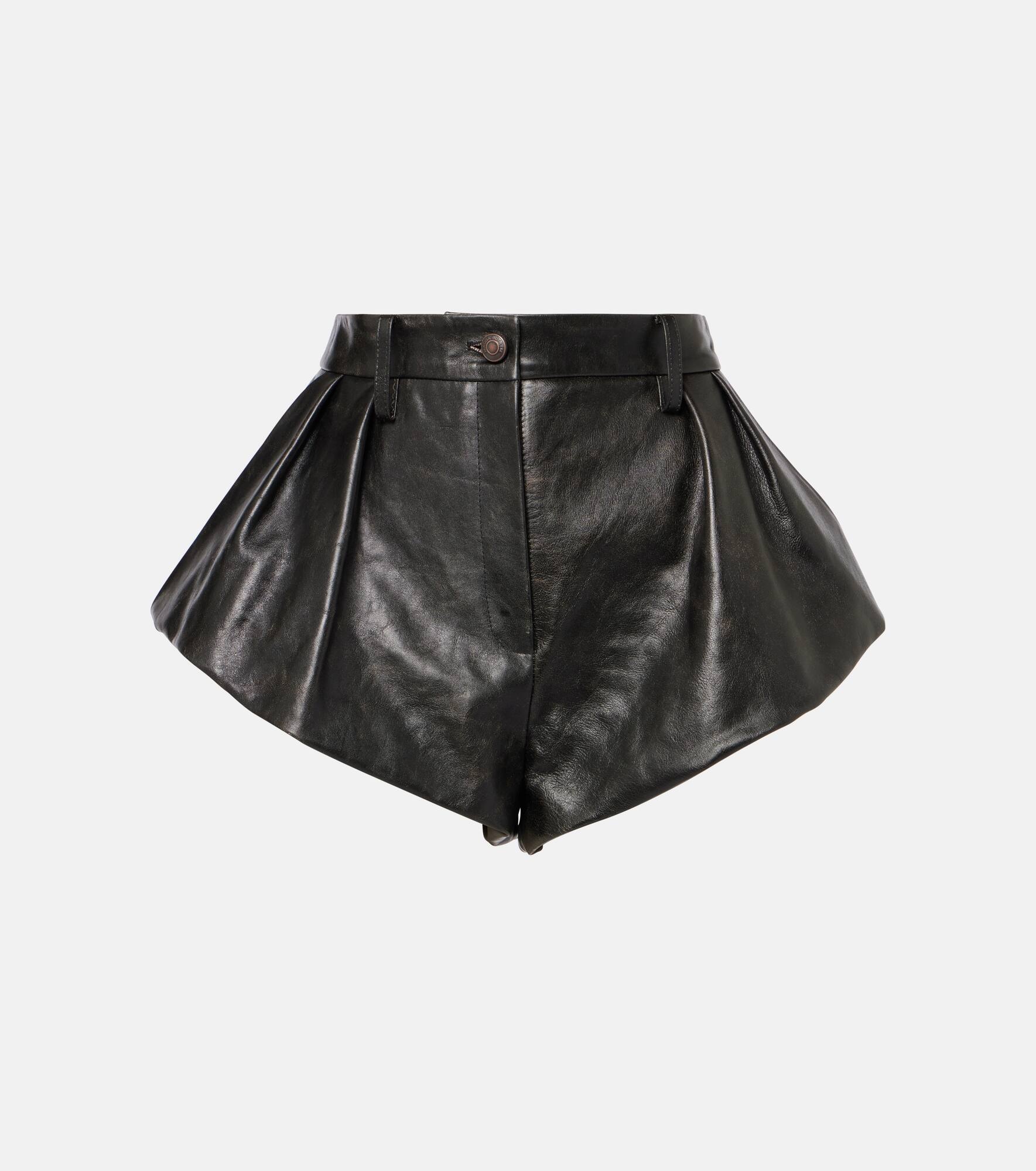 Pleated high-rise leather shorts - 1