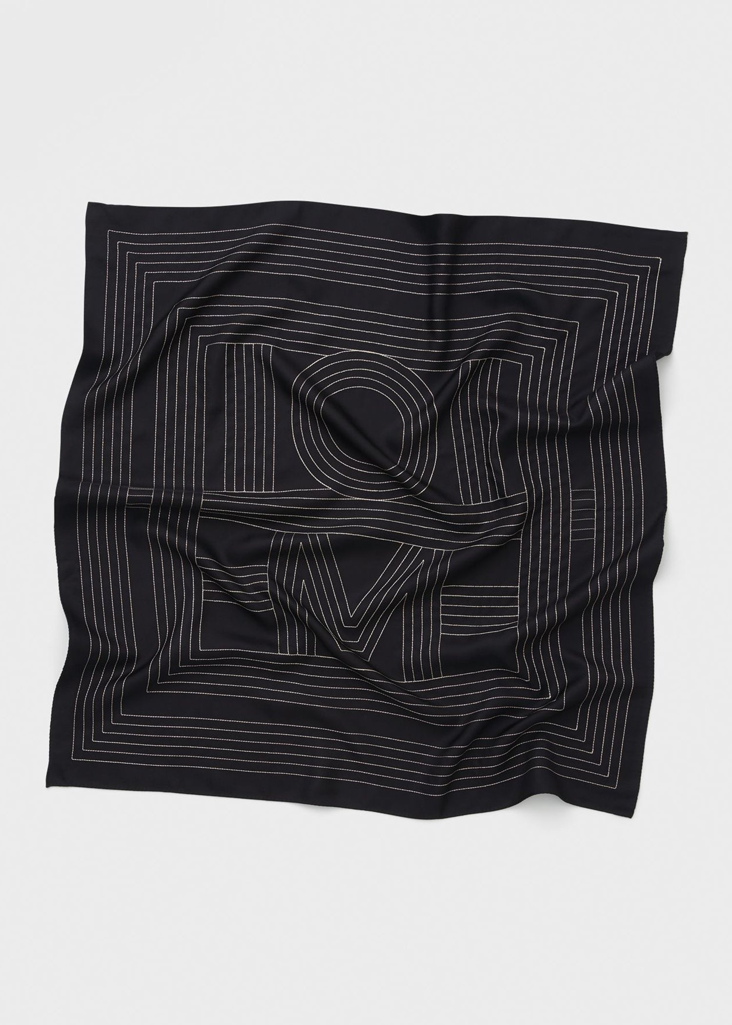 Striped embroidered monogram silk scarf black - 4