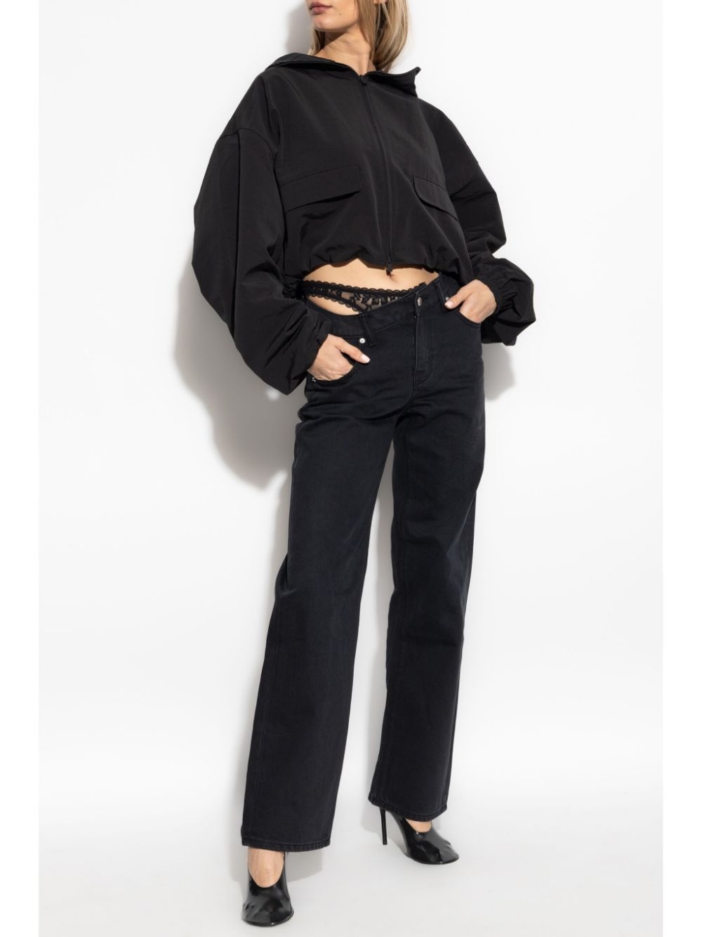 lace-detailing straight jeans - 2