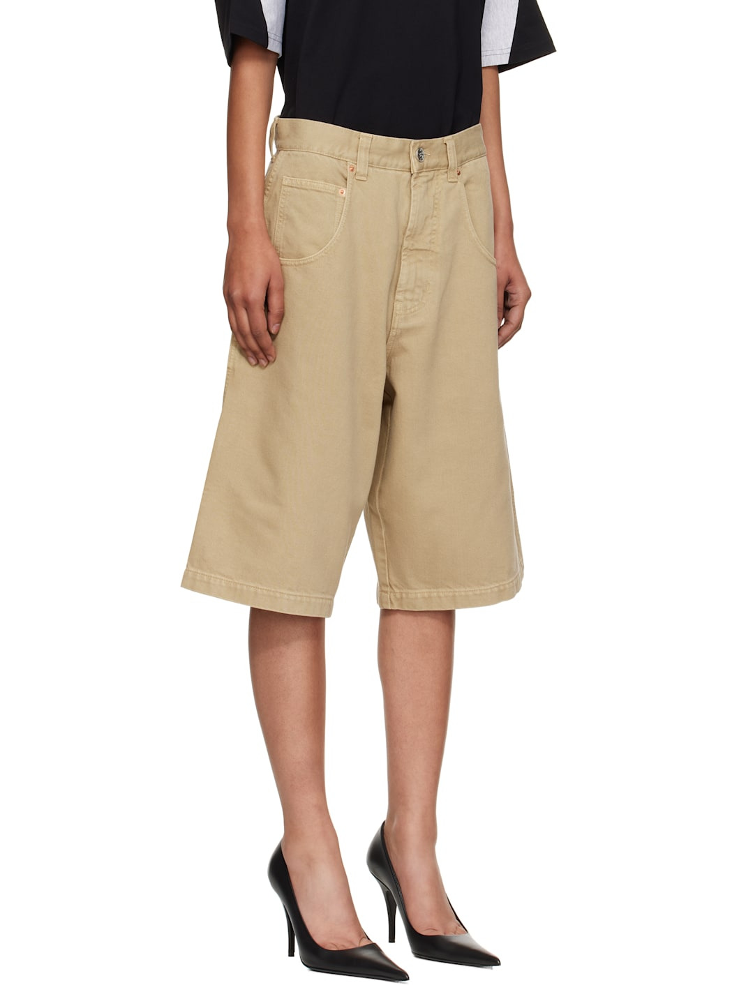 Beige Hip-Hop Denim Shorts - 2