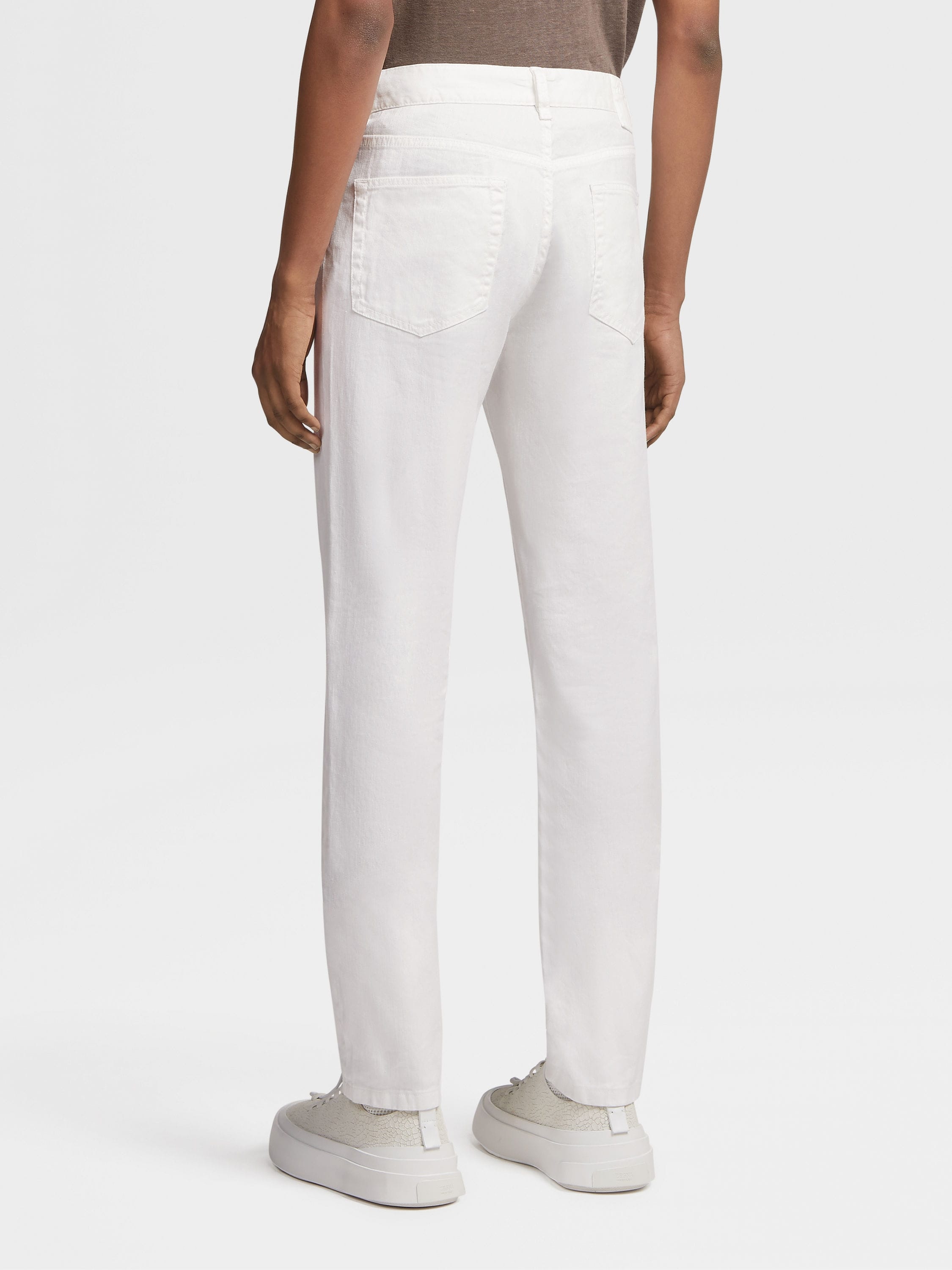 WHITE STRETCH LINEN AND COTTON JEANS - 3