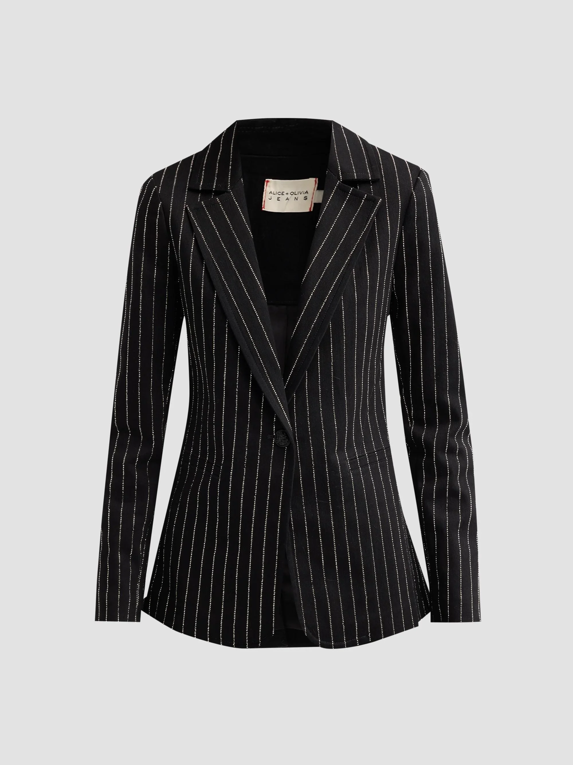 Women's Macey Embellished Pinstriped Denim Fitted Blazer - Black Clear - 1