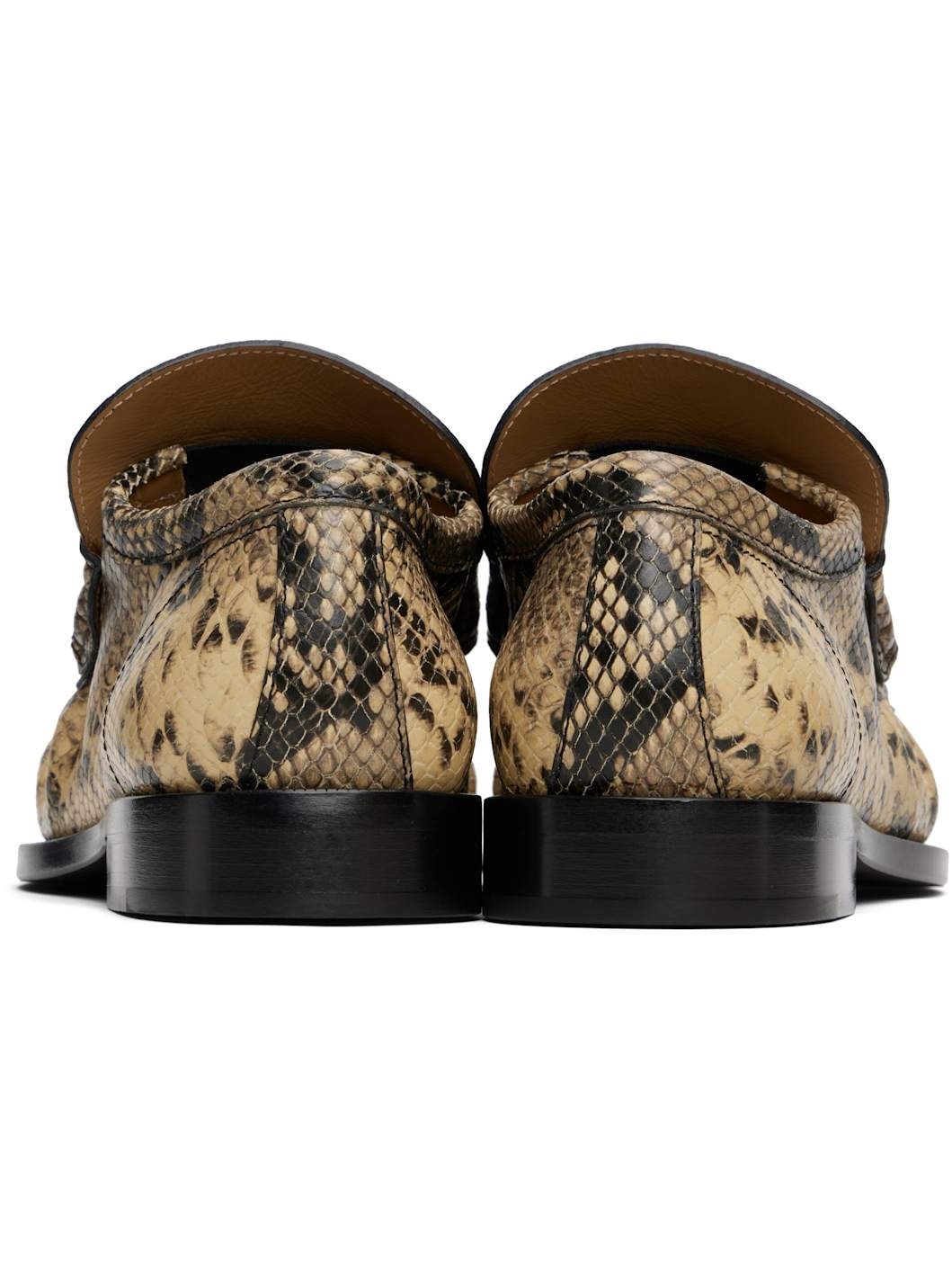 Beige Snake Print Loafers - 2