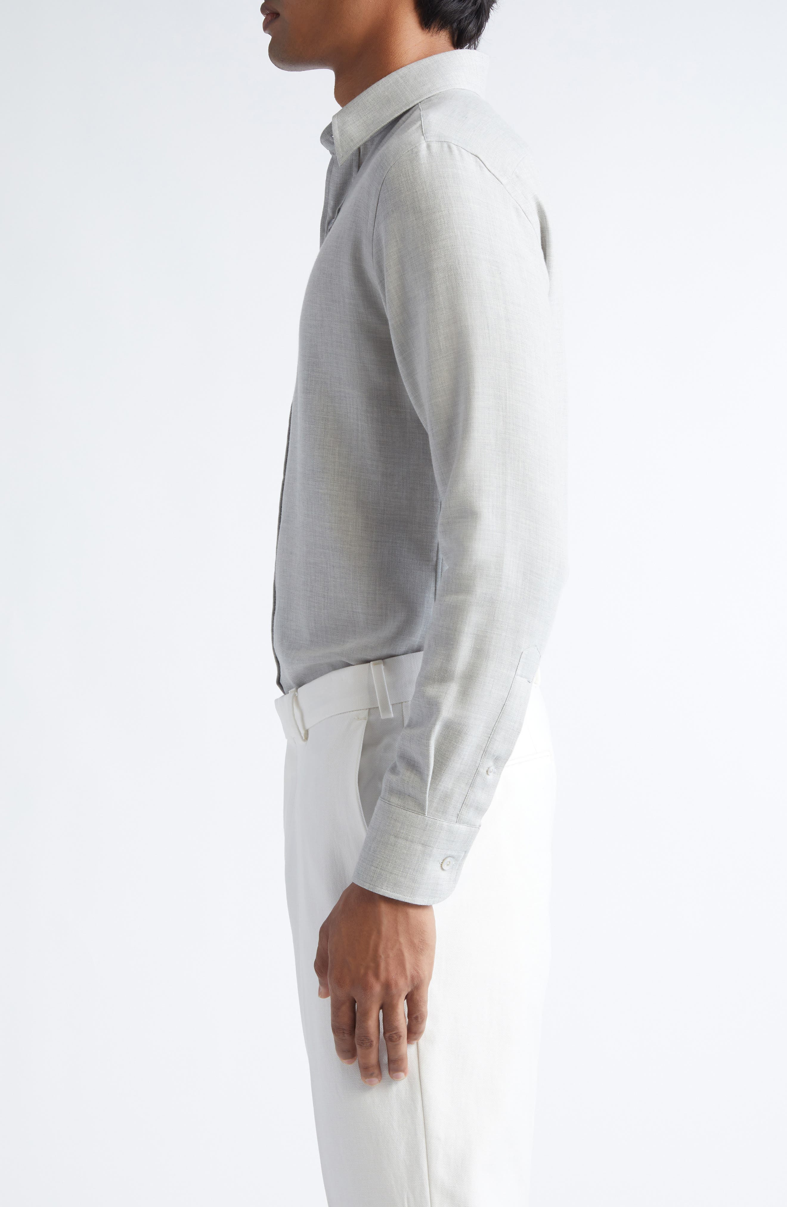 TOM FORD Cotton & Cashmere Mélange Twill Button-Up Shirt in Ig100 Grey at Nordstrom - 3