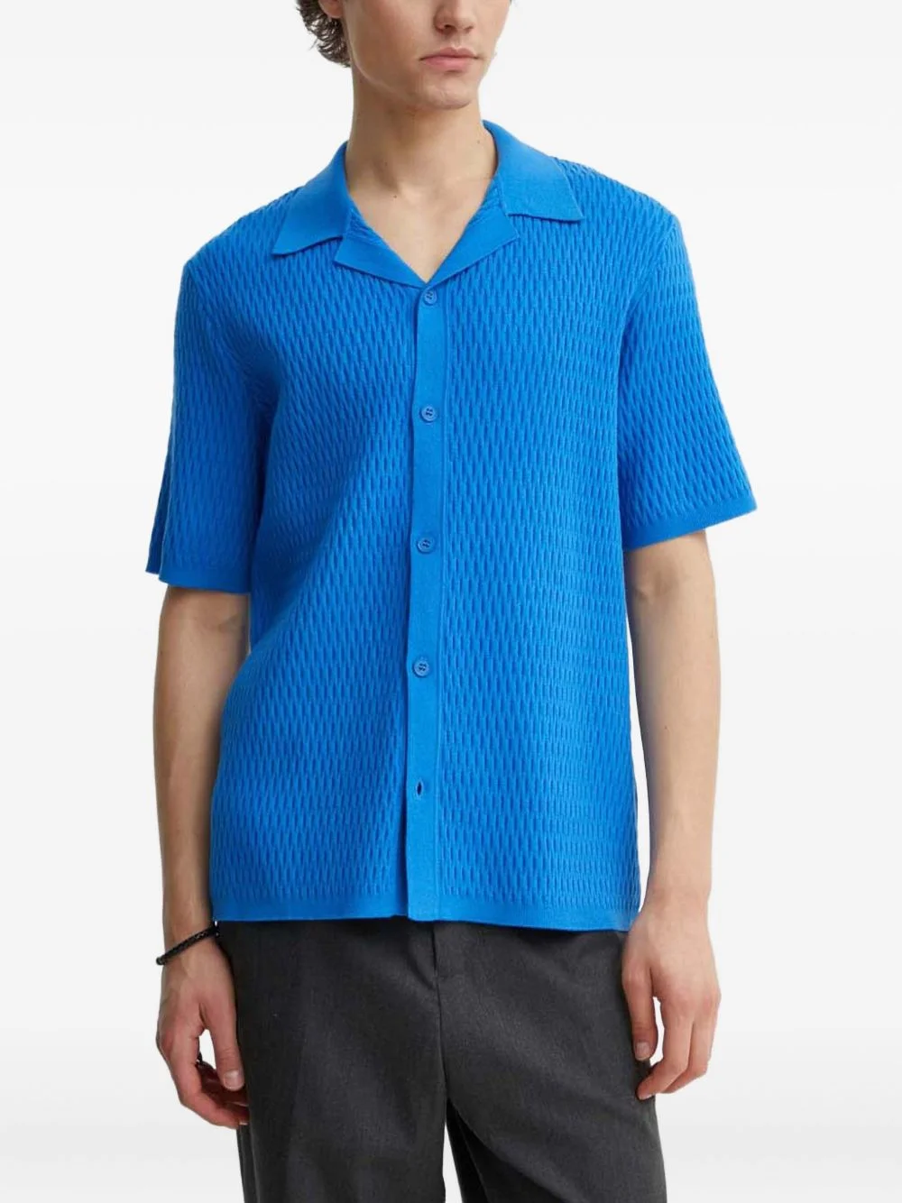 textured-effect short-sleeve shirt - 1